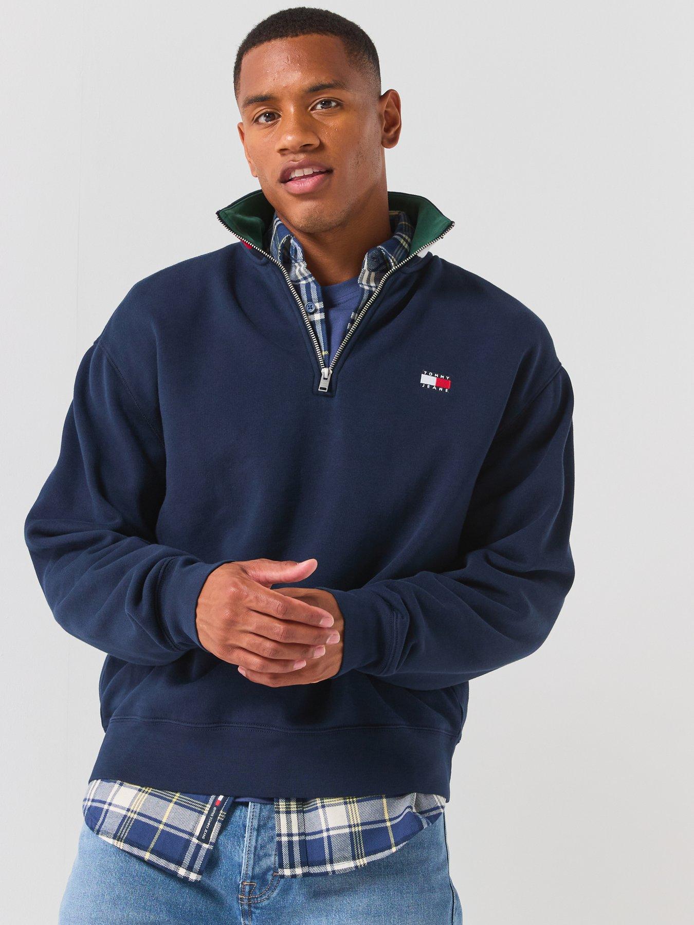 Tommy Jeans Relaxed Branded Collar 1/4 Zip Sweat, Navy, Size Xl, Men