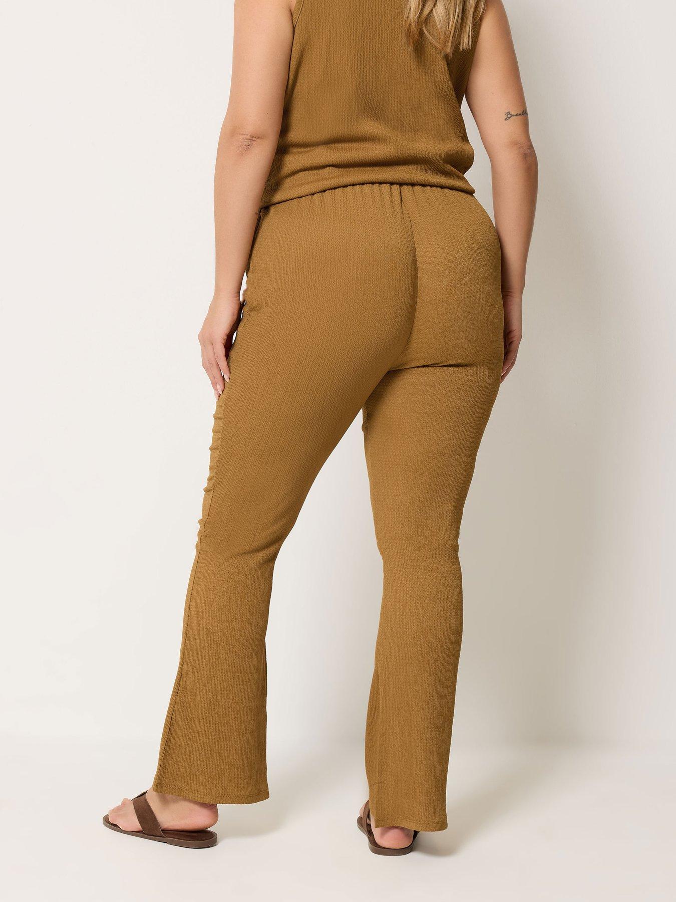 Image 2 of 4 of Yours Curve Textured Flare Co-Ord Trousers Regular - Brown