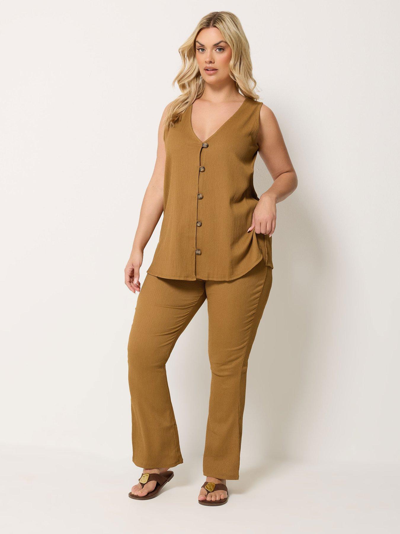 Image 3 of 4 of Yours Curve Textured Flare Co-Ord Trousers Regular - Brown