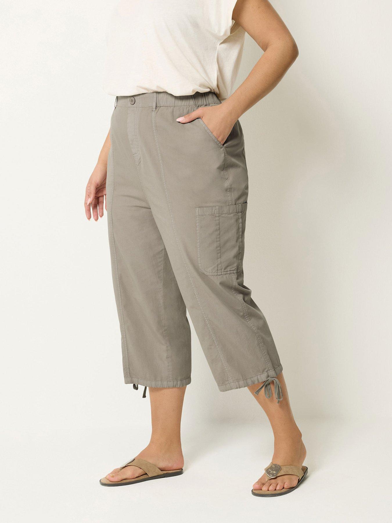 Yours Curve Woven Cargo Crop Trouser - Brown