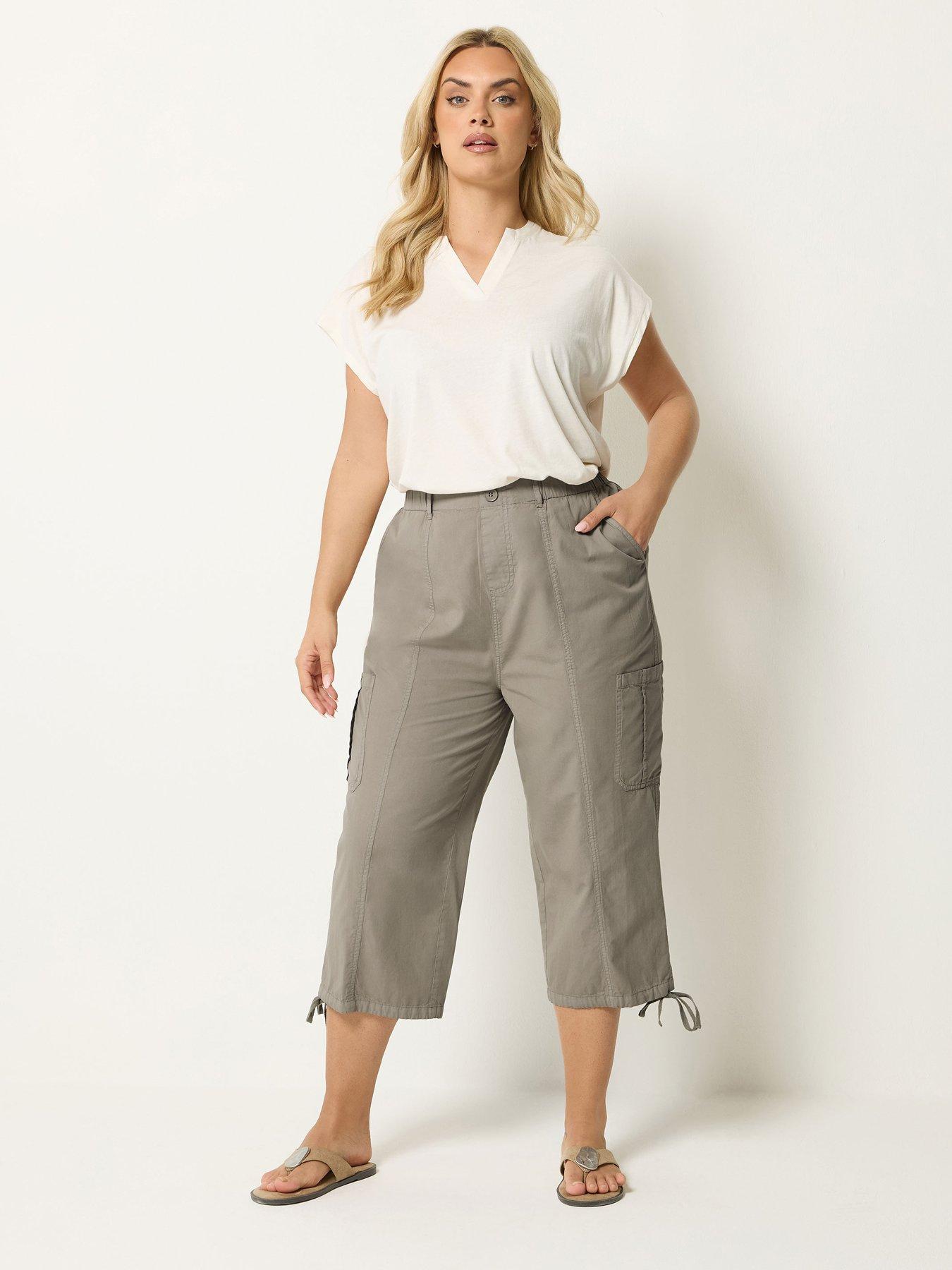 Image 3 of 4 of Yours Curve Woven Cargo Crop Trouser - Brown