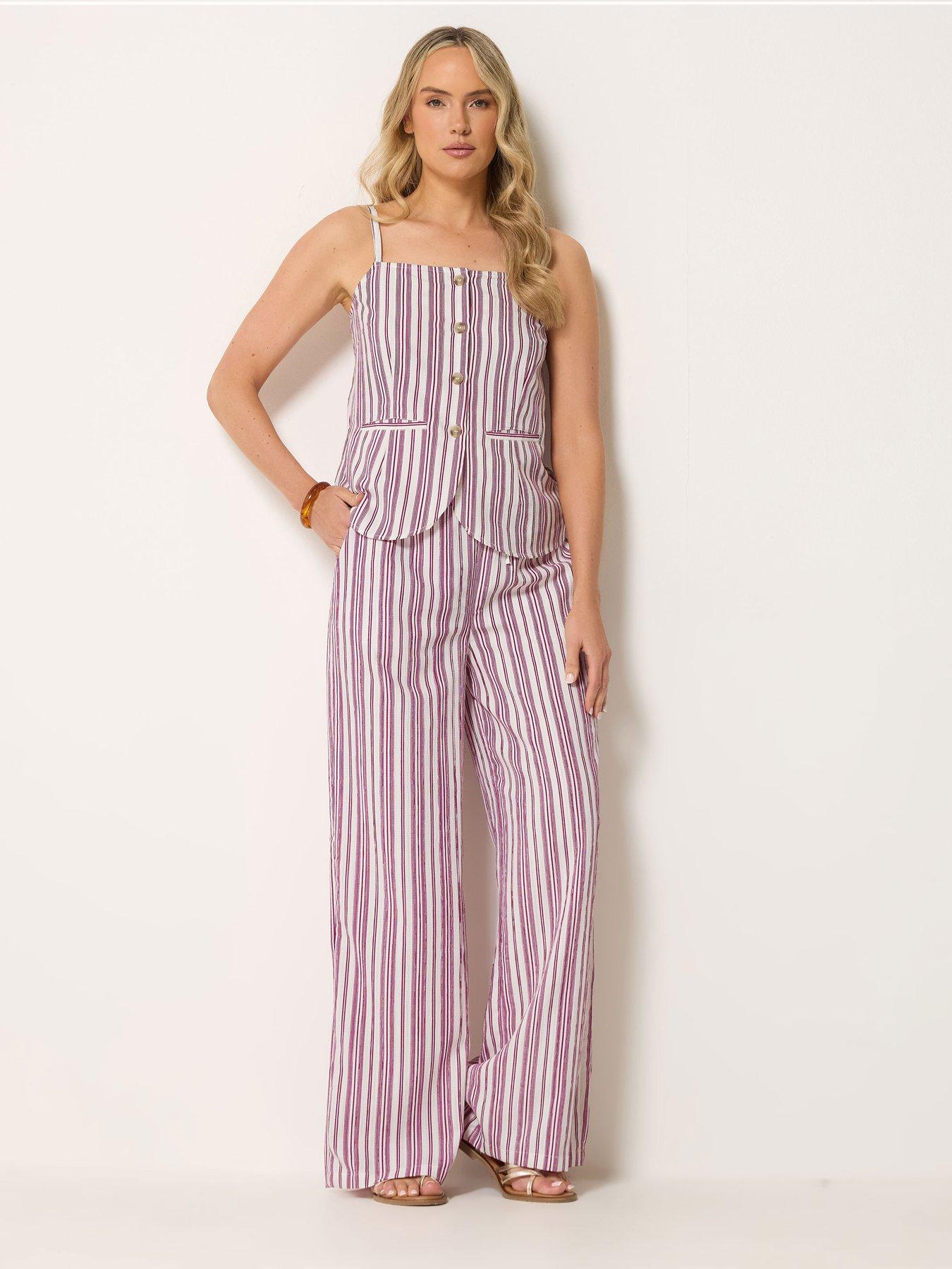 Image 1 of 4 of Long Tall Sally Stripe Trouser &amp; Top Set 34" - Red