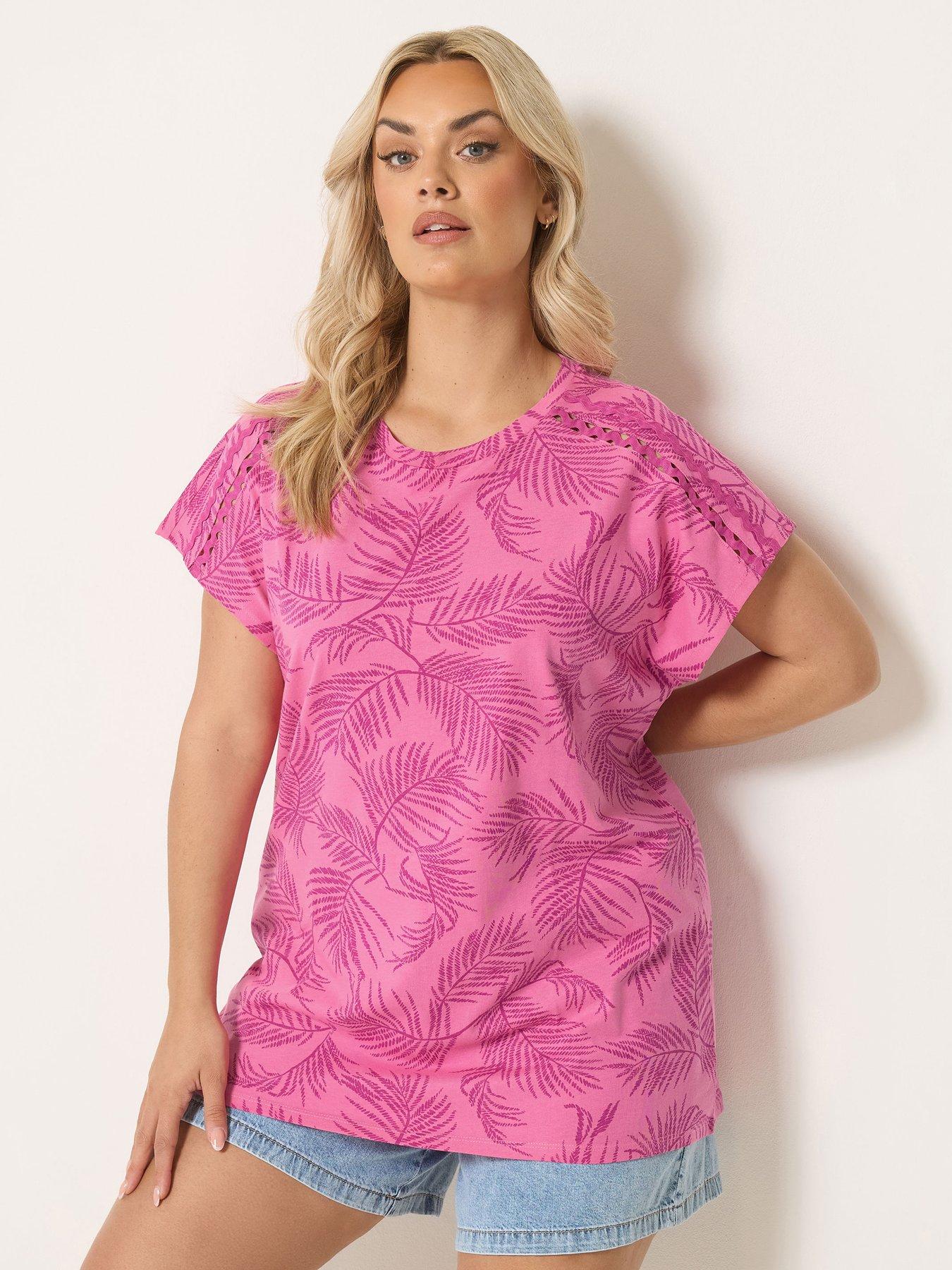 Yours Curve Printed Ric Rac Insert T-Shirt - Pink