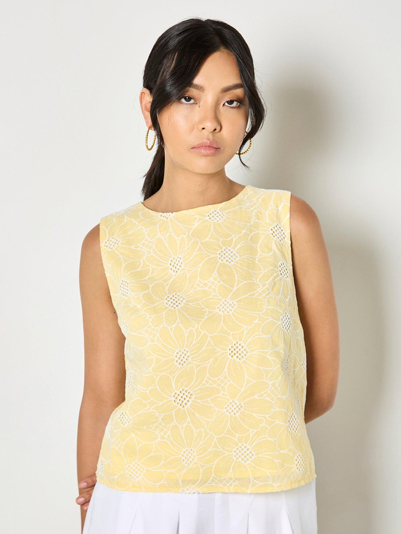 Apricot Sunflower Embroidered Shell Top - Yellow