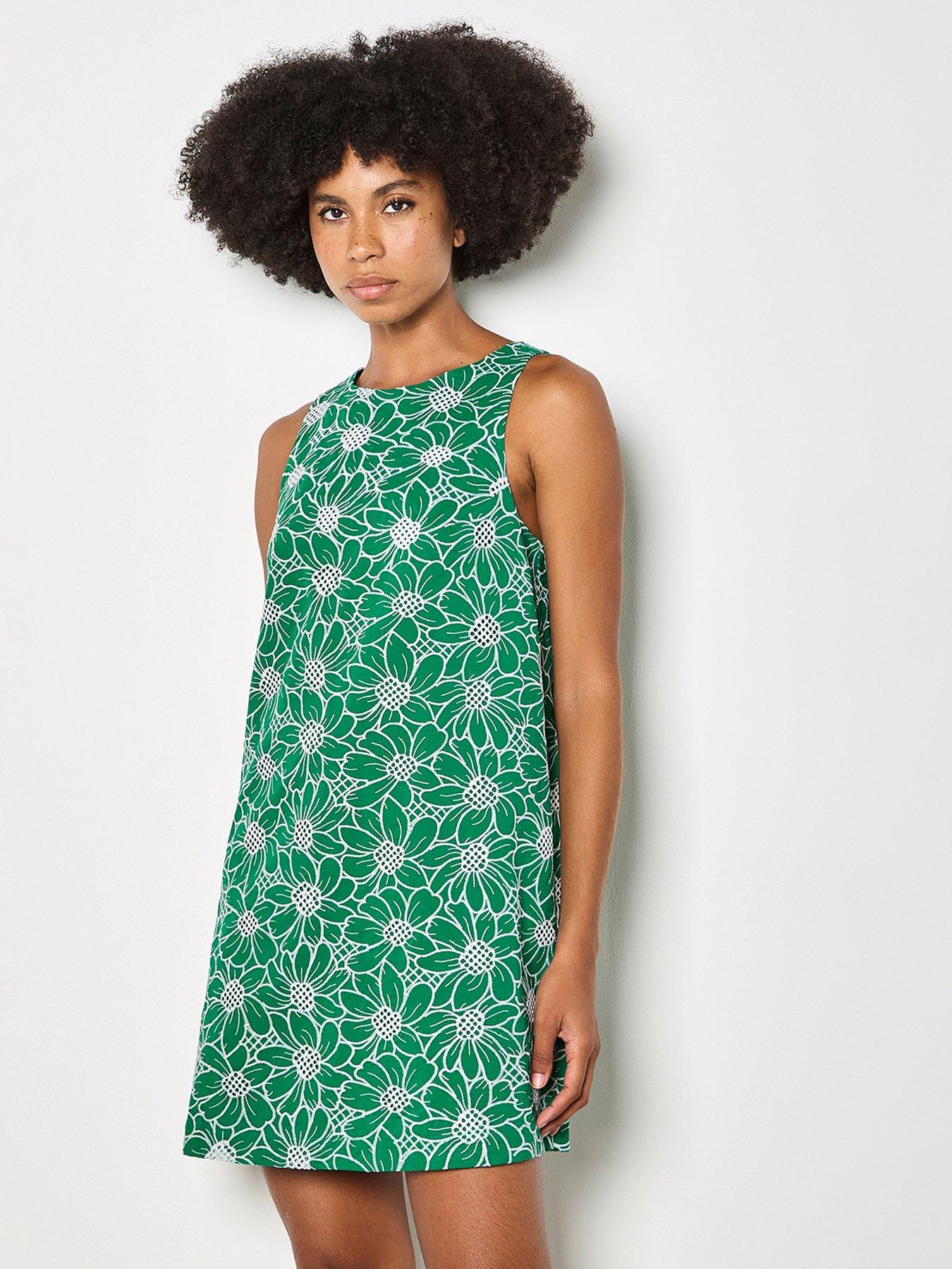 Apricot Sunflower Embroidered Dress - Green