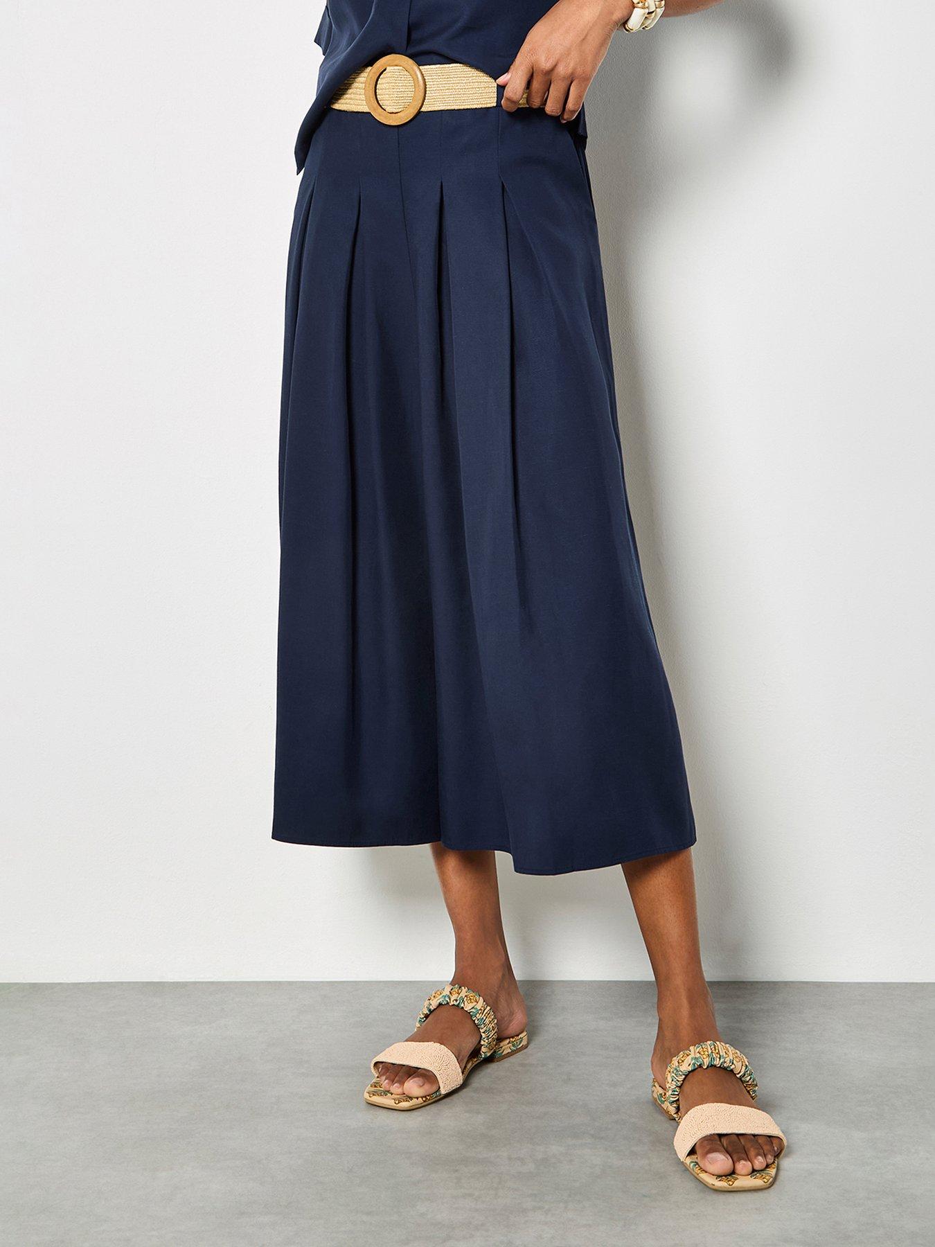 Apricot Tencel Linen Mix Wide Leg Pleated Trouser - Blue