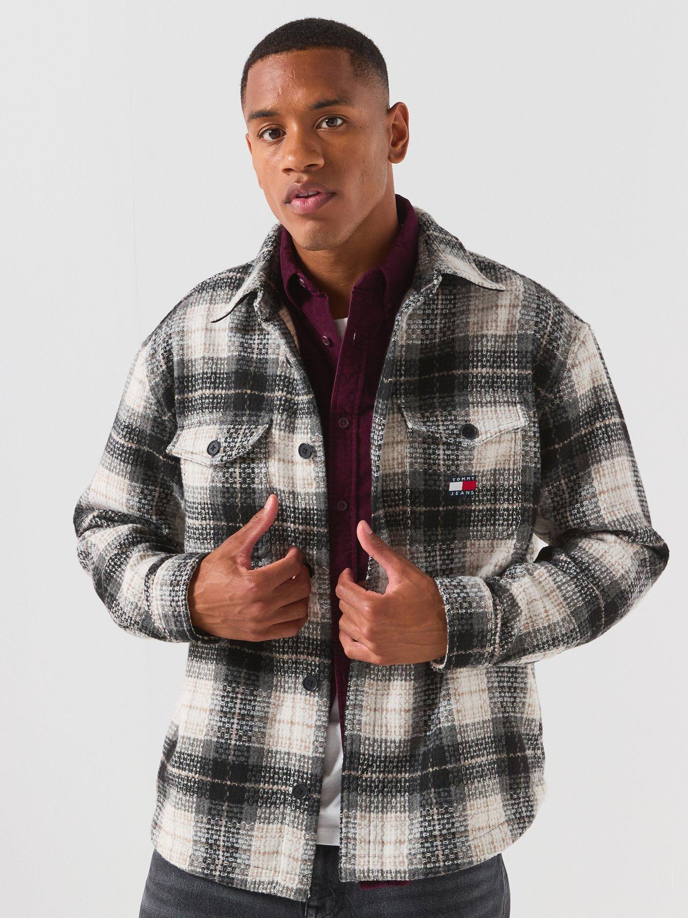 Tommy Jeans Mens Regular Fit Check Overshirt, Black, Size Xl, Men