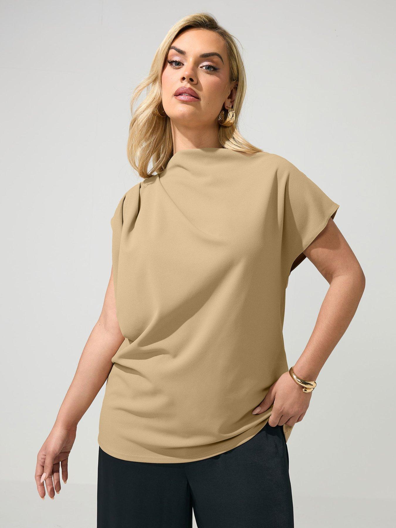 Yours Curve Drape Shoulder Top - Cream