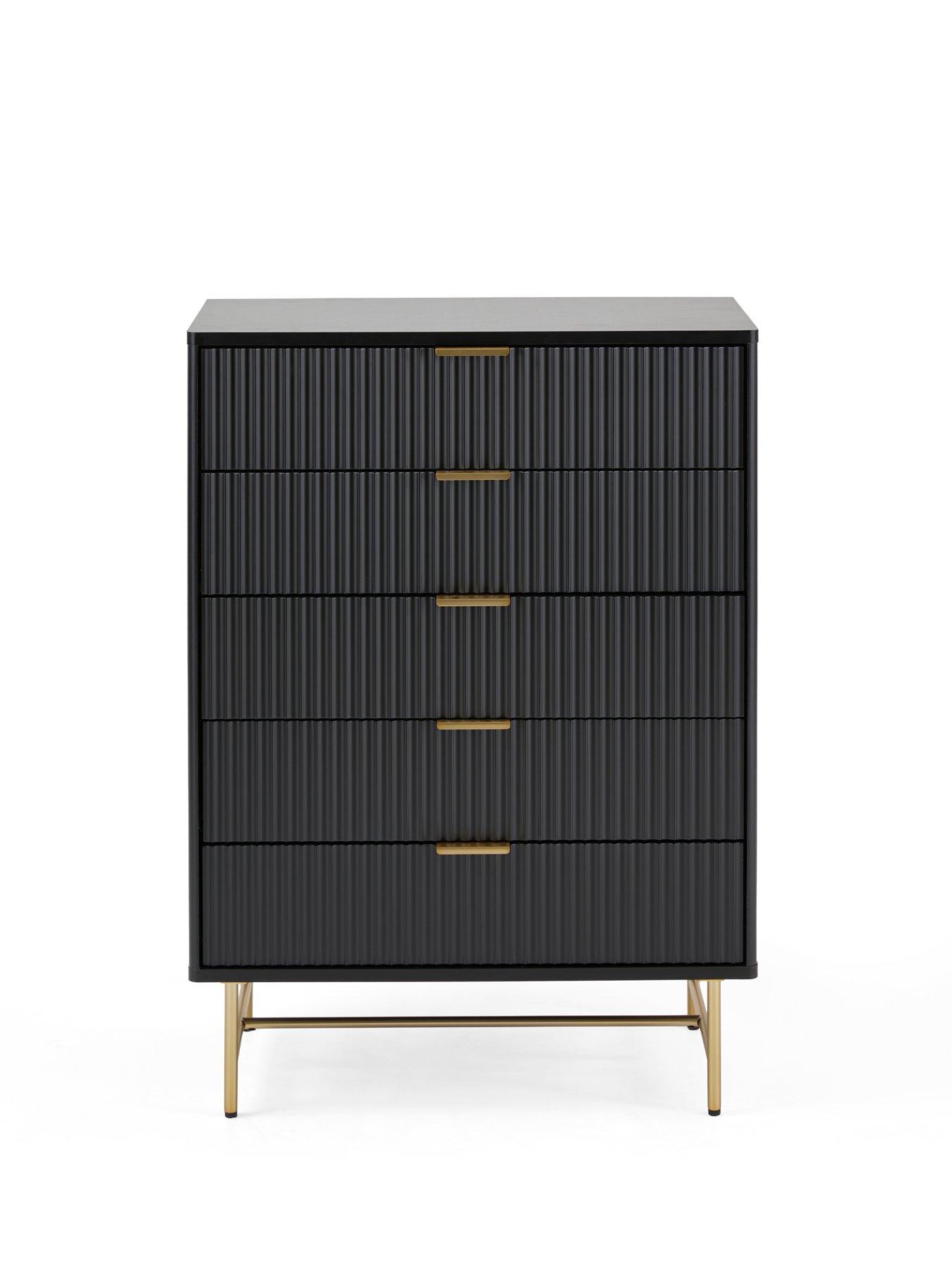 Image 5 of 7 of The Very Collection Cora 3 Piece&nbsp;Package - 5 Drawer Chest and Pair of&nbsp;2 Drawer&nbsp;Bedside Chests - Black/Brass