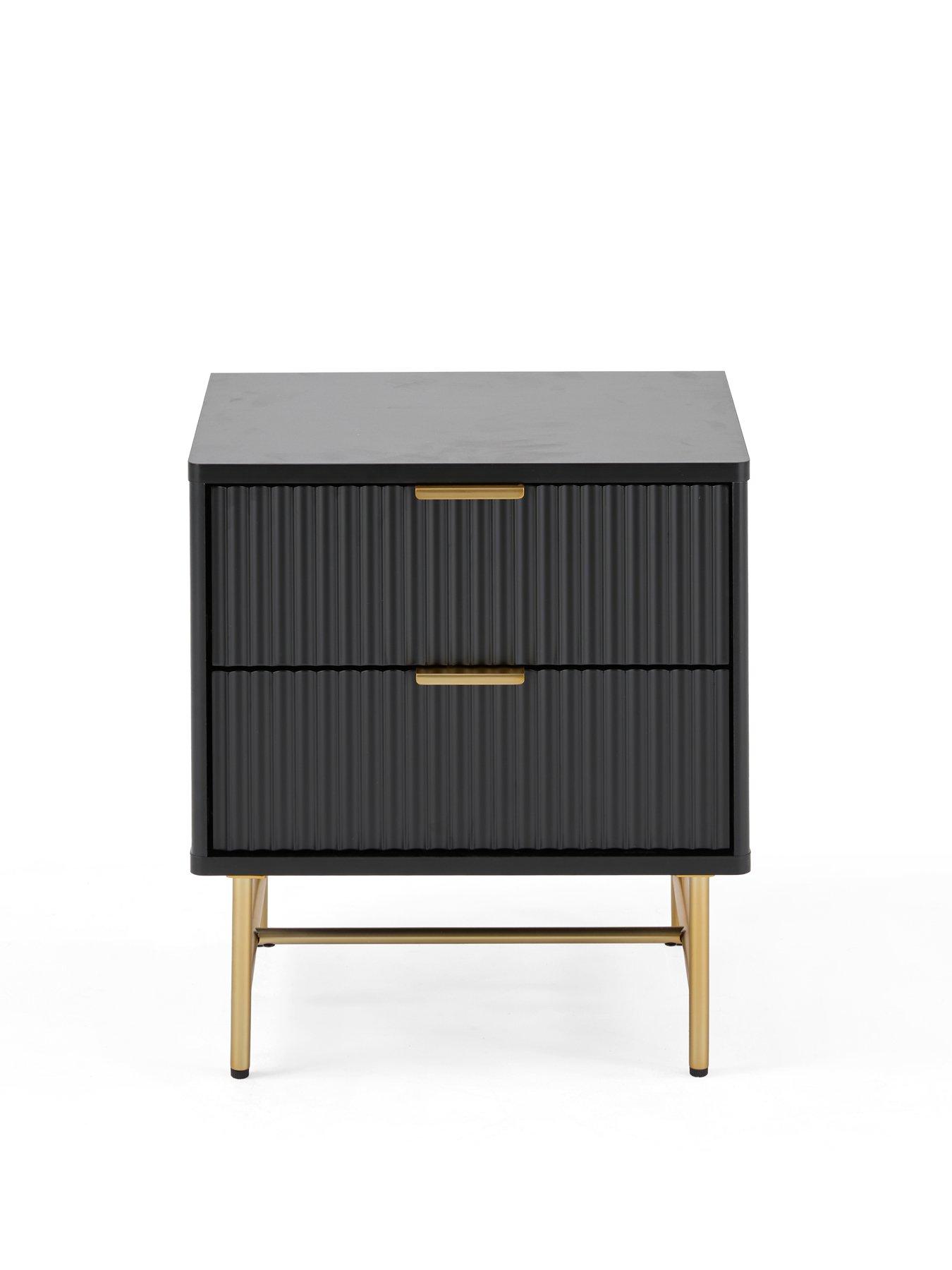 Image 6 of 7 of The Very Collection Cora 3 Piece&nbsp;Package - 5 Drawer Chest and Pair of&nbsp;2 Drawer&nbsp;Bedside Chests - Black/Brass