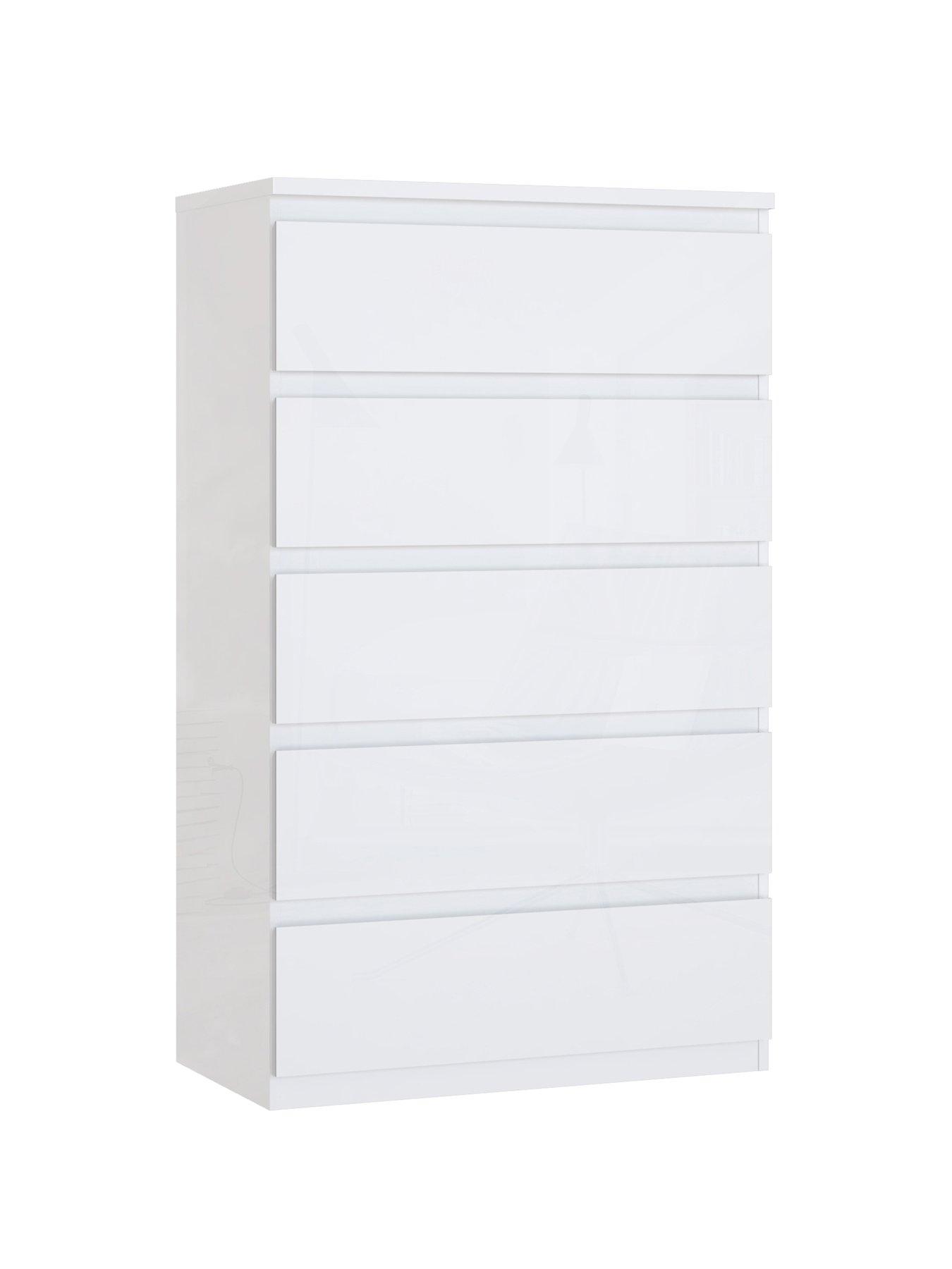 Image 3 of 6 of The Very Collection Layton Gloss 3 Piece&nbsp;Package - 4 Door Wardrobe, 5 Drawer Chest,&nbsp;2&nbsp;Drawer Bedside Chest - White Gloss - FSC&reg; Certified