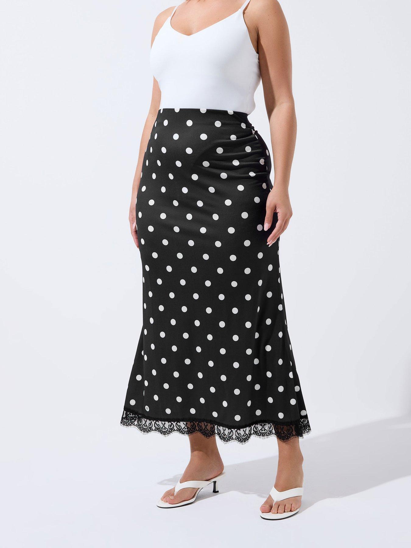 Yours Curve Polka Dot Lace Hem Maxi Skirt