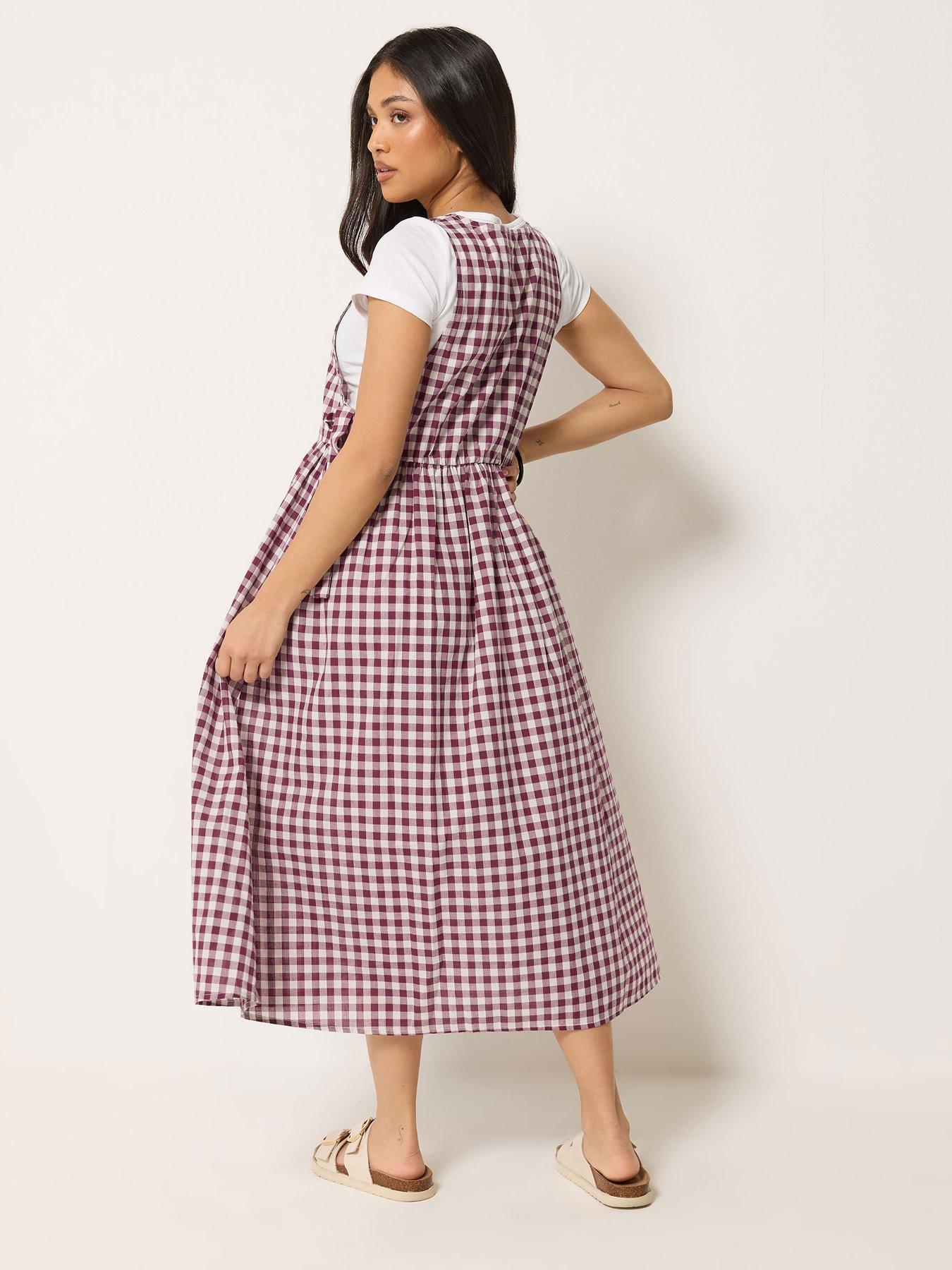 Image 2 of 4 of PixieGirl Petite Gingham Pinafore Midi Dress - Red