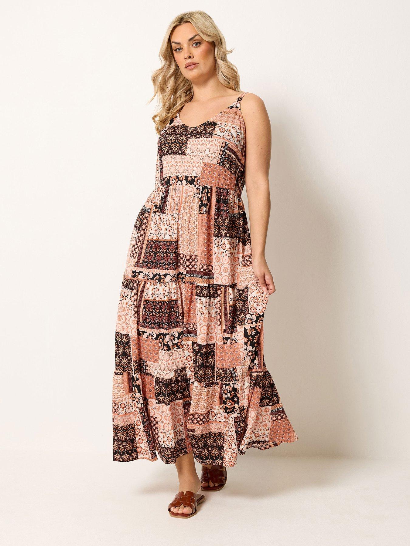 Yours Curve Strappy Tiered Midaxi Dress - Orange