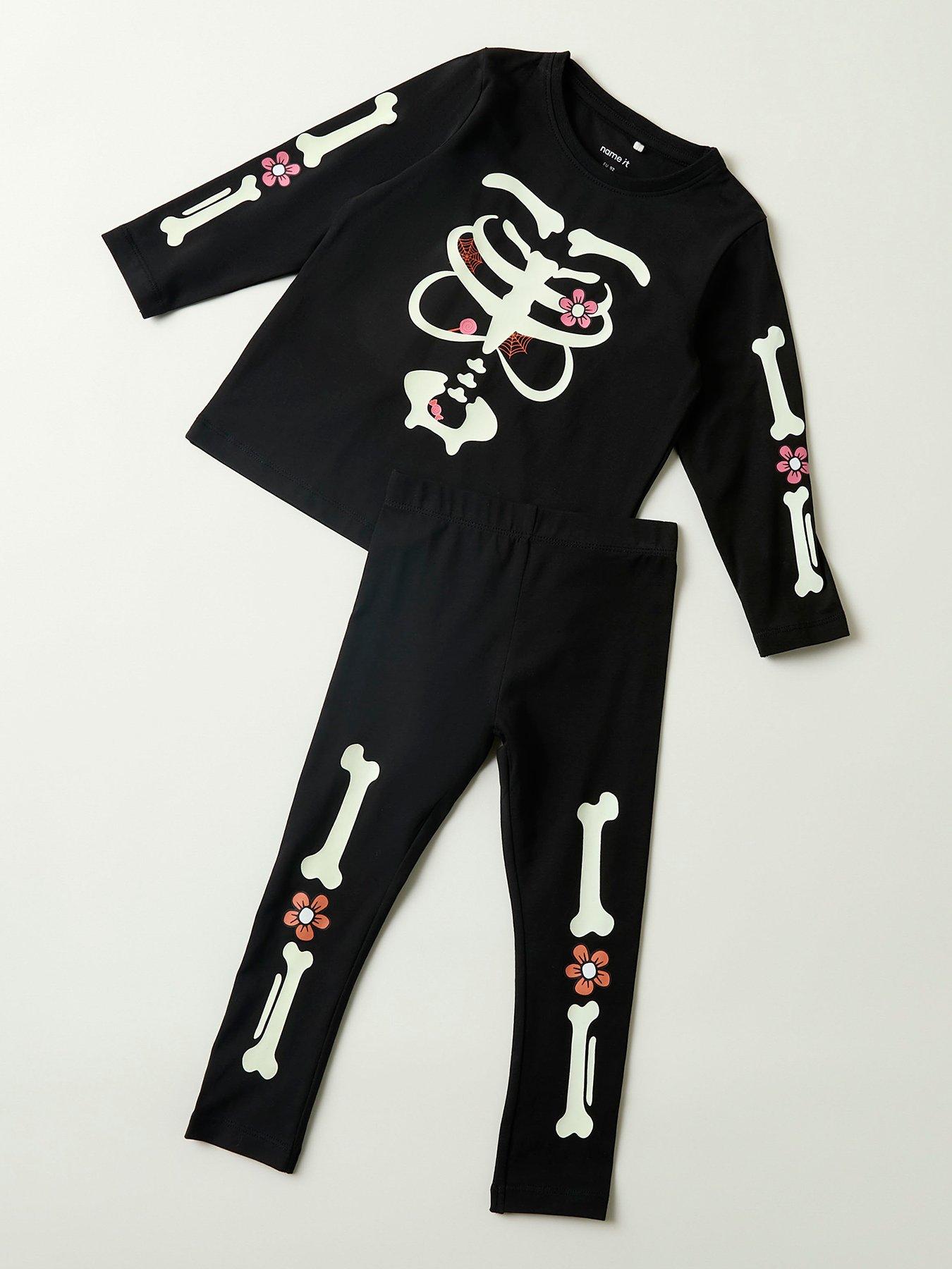 Name It Unisex Kids Glow In The Dark Halloween Skeleton 2 Piece Set - Black