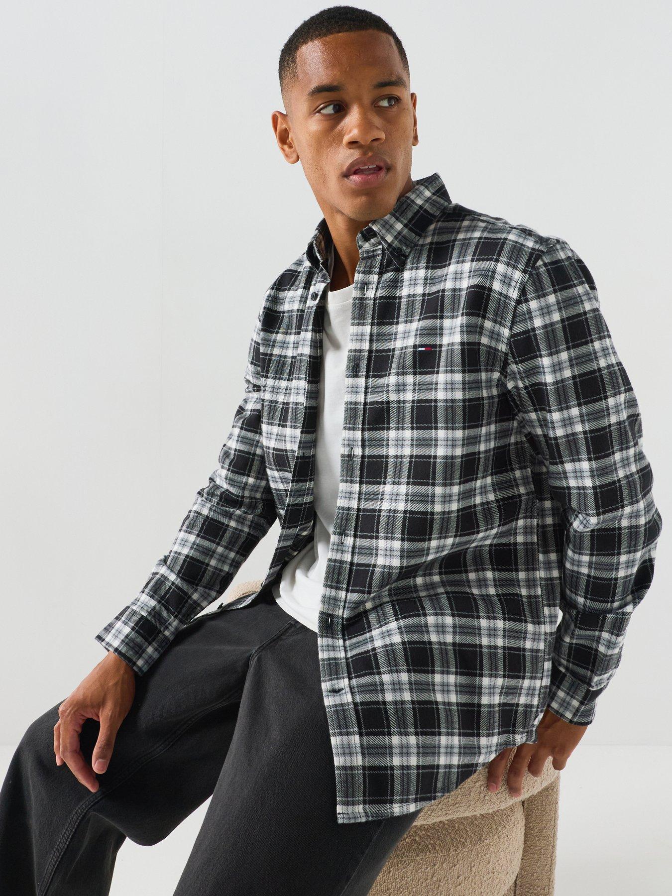 Tommy Jeans Regular Flannel Check Long Sleeve Shirt, Black, Size Xl, Men