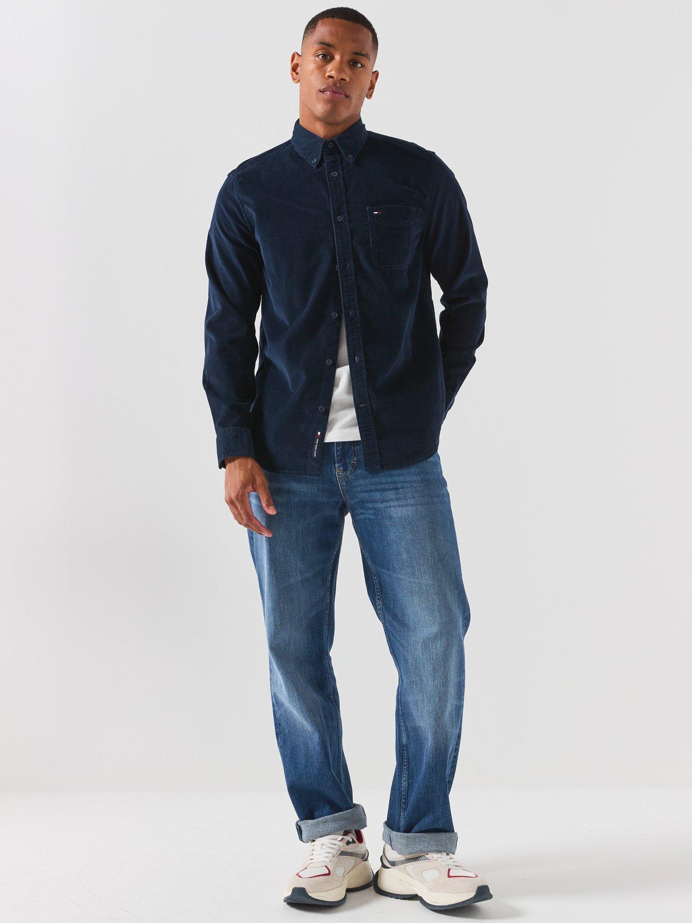 Image 3 of 6 of Tommy Jeans Mens Corduroy Button-Down Long Sleeve Shirt - Navy