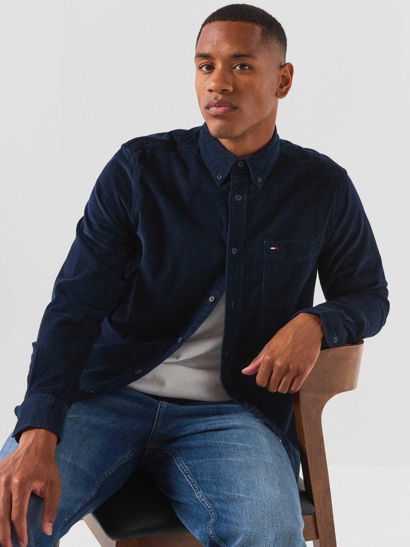 Image 4 of 6 of Tommy Jeans Mens Corduroy Button-Down Long Sleeve Shirt - Navy