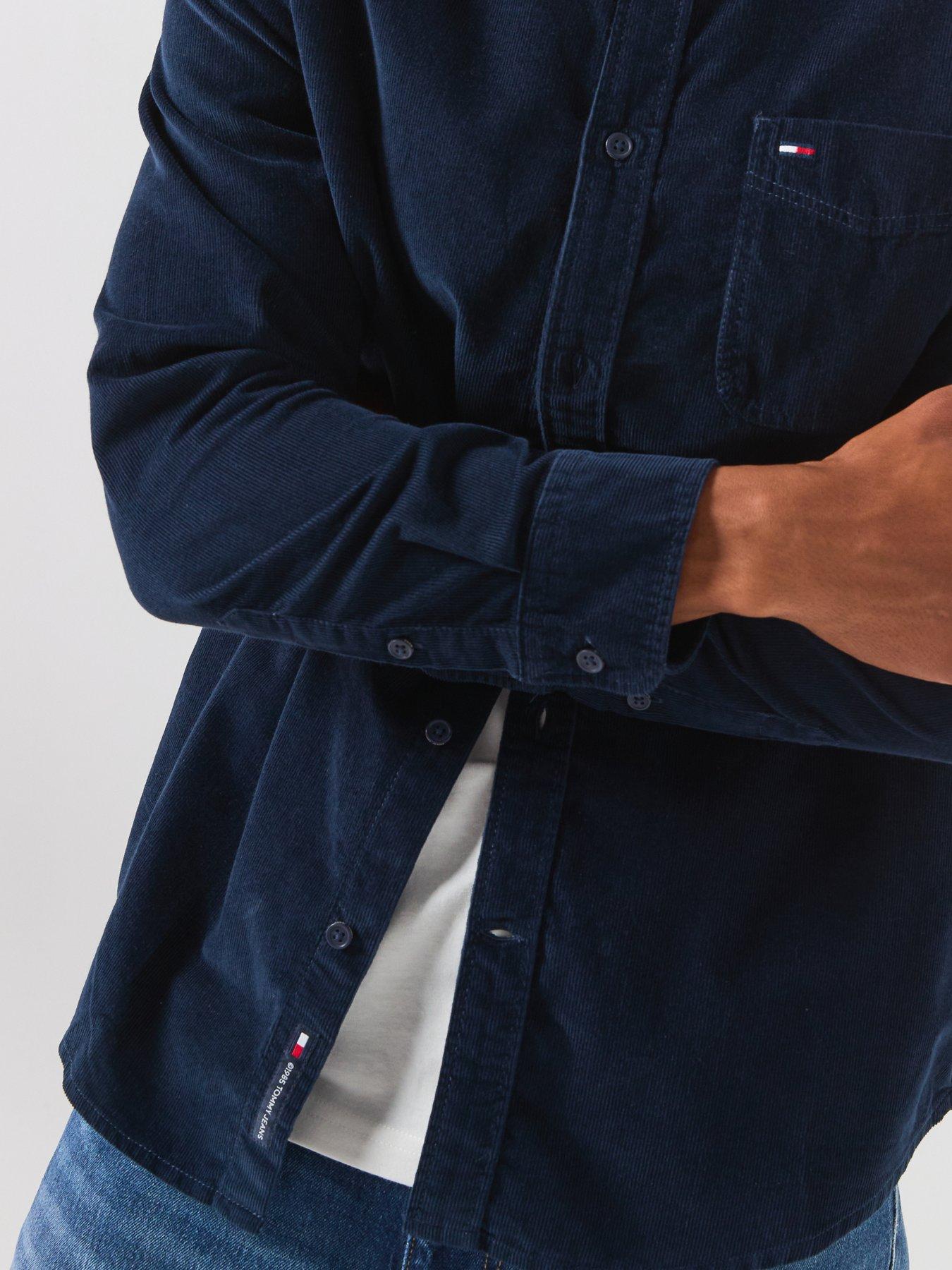Image 5 of 6 of Tommy Jeans Mens Corduroy Button-Down Long Sleeve Shirt - Navy