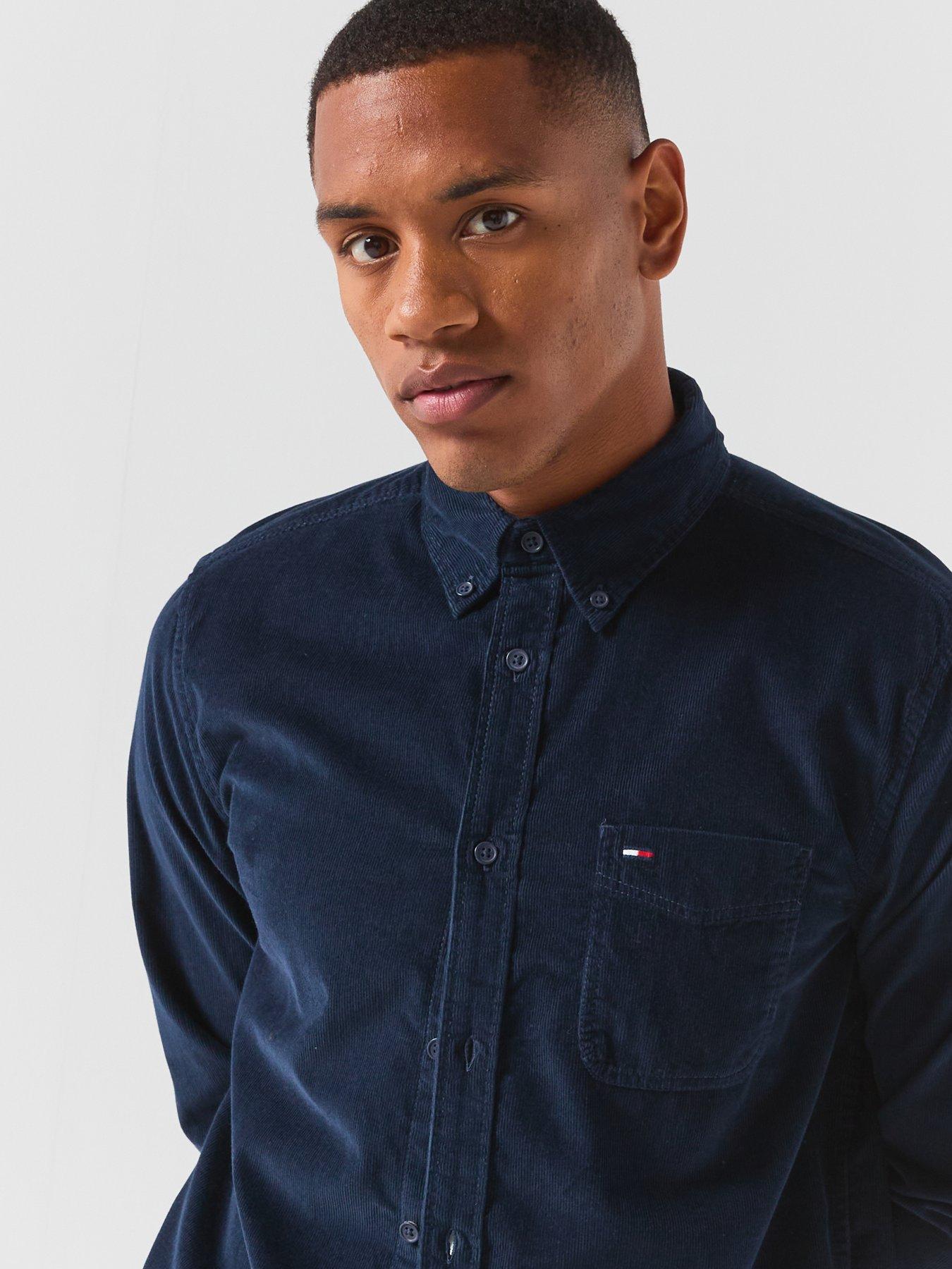 Image 6 of 6 of Tommy Jeans Mens Corduroy Button-Down Long Sleeve Shirt - Navy