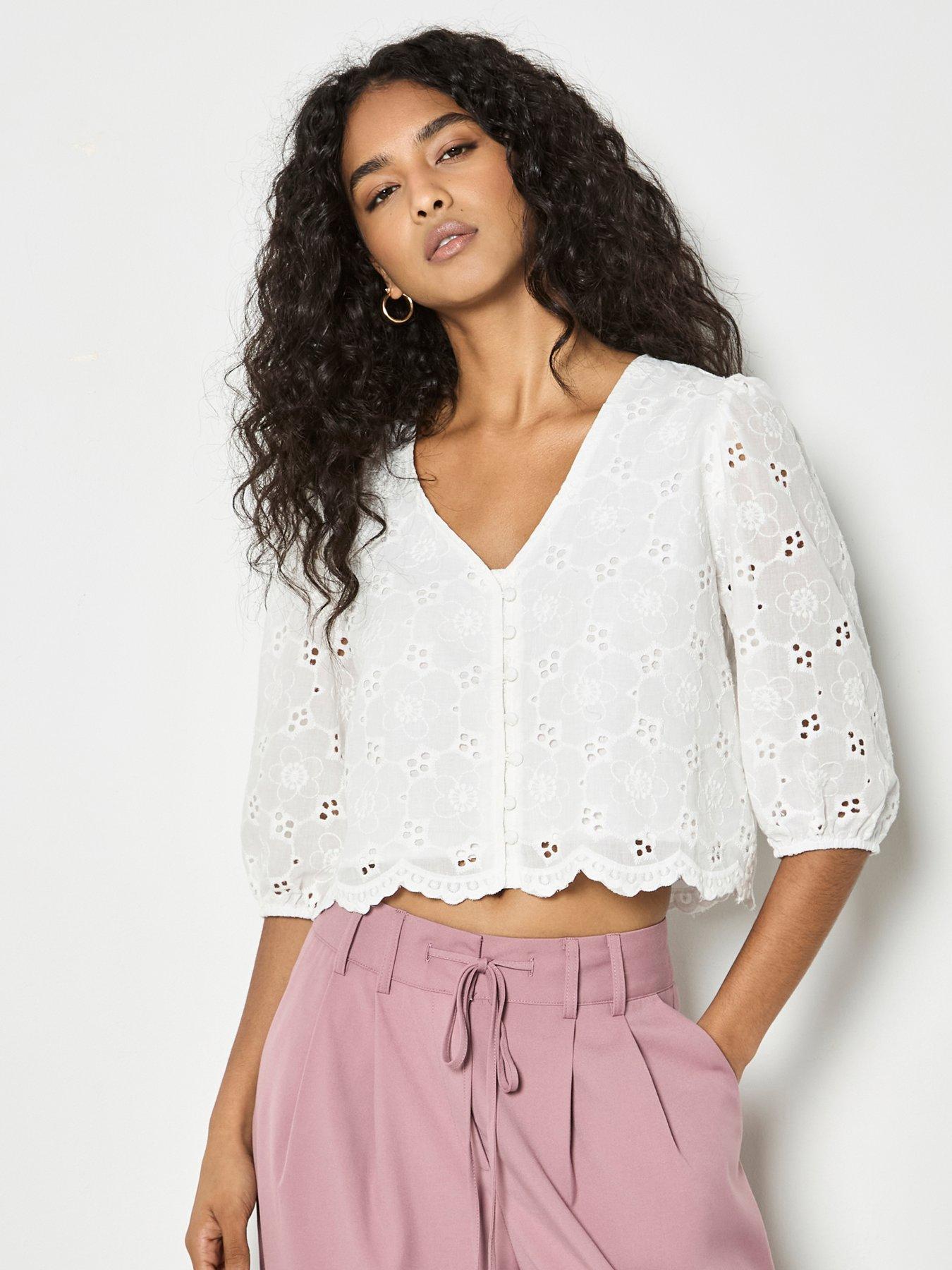 Apricot Daisy Broderie Button Top