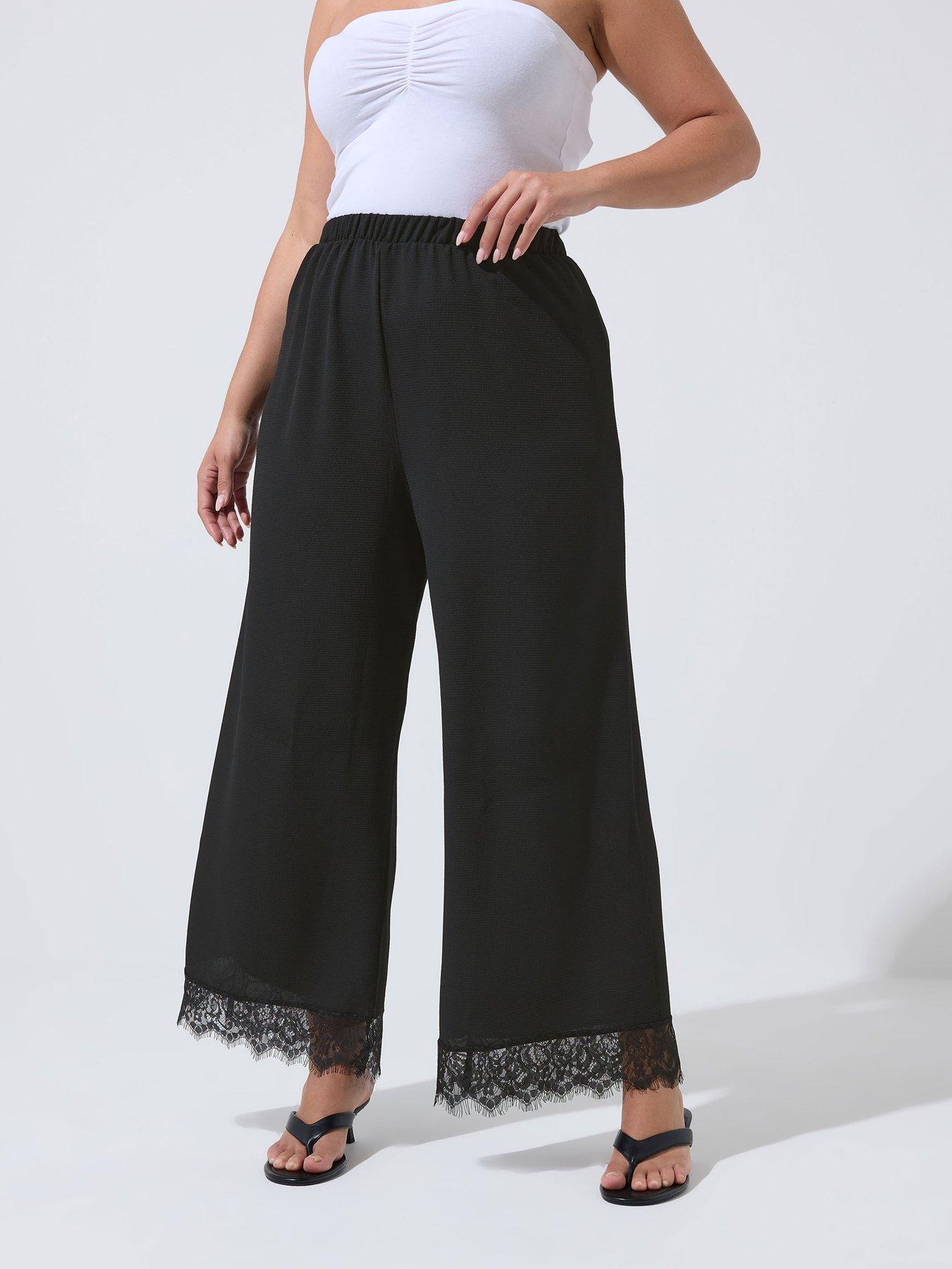 Image 1 of 4 of Yours Curve Lace Hem Trouser - Black