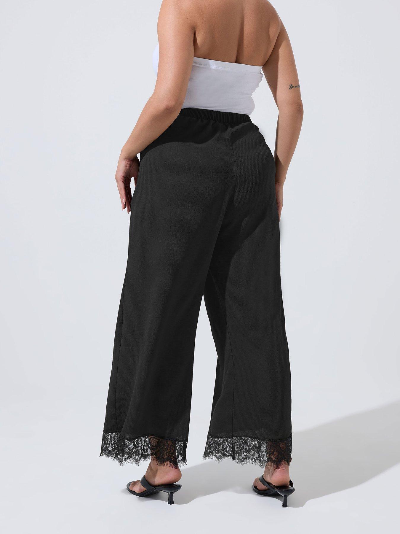 Image 2 of 4 of Yours Curve Lace Hem Trouser - Black