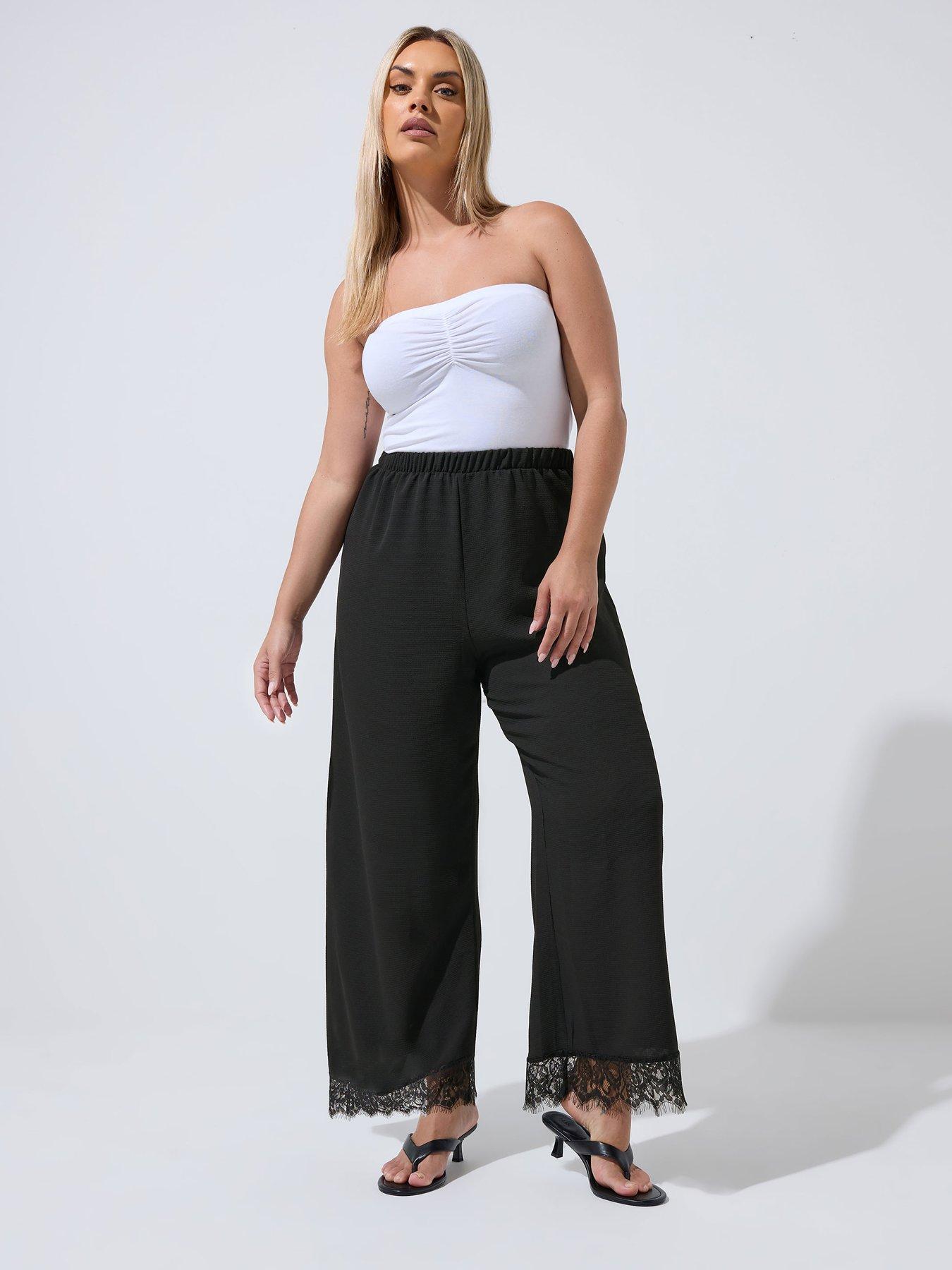 Image 3 of 4 of Yours Curve Lace Hem Trouser - Black