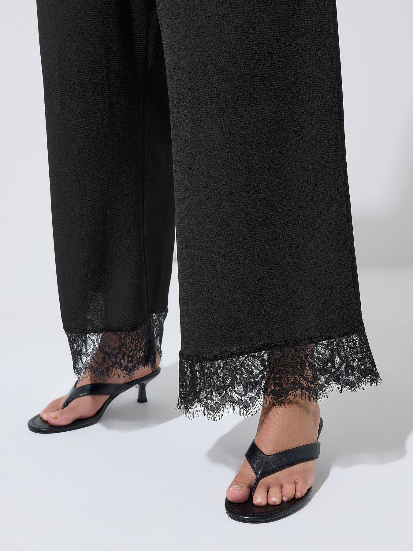 Image 4 of 4 of Yours Curve Lace Hem Trouser - Black