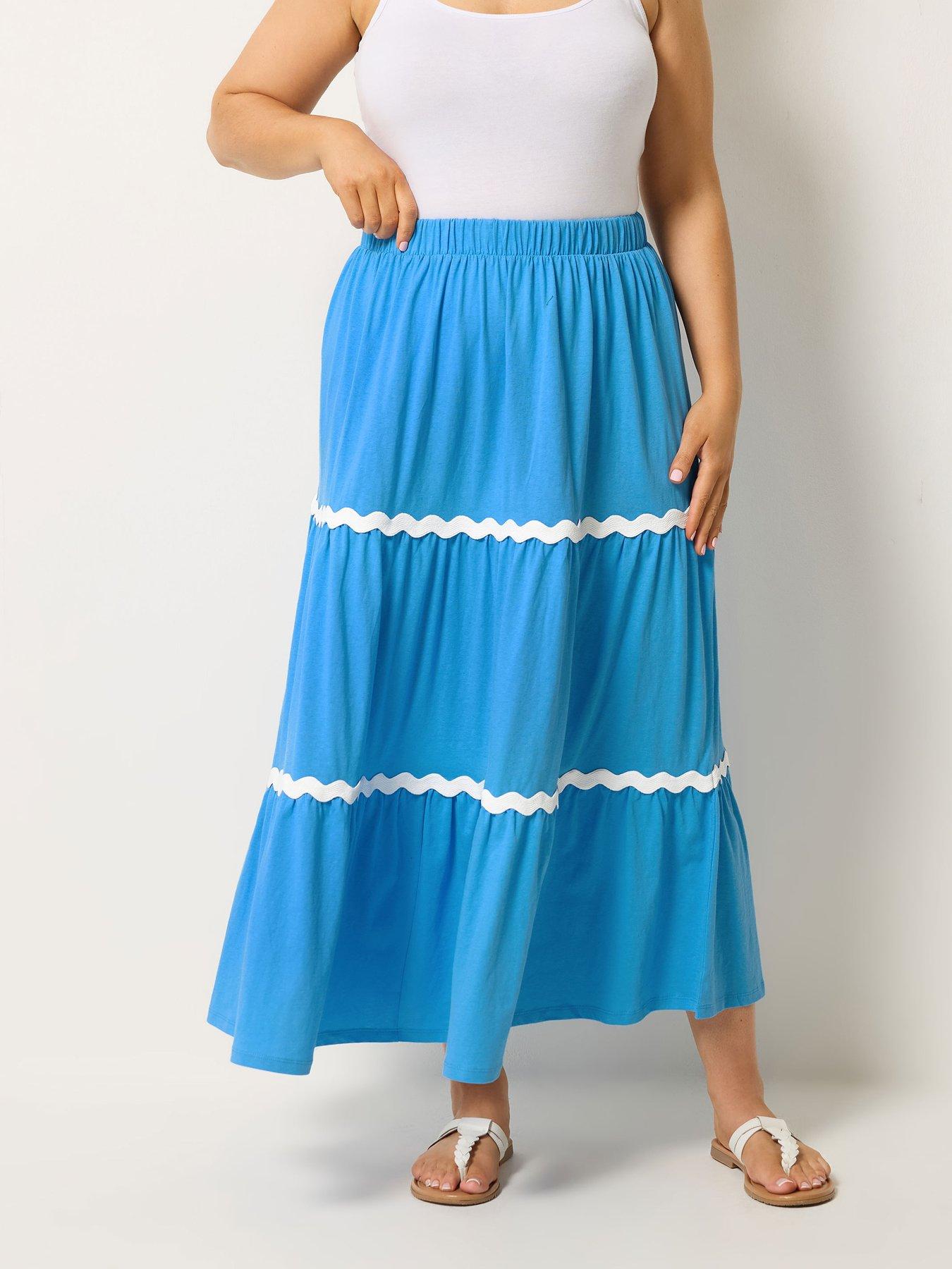 Yours Curve Ric Rac Jersey Skirt - Blue