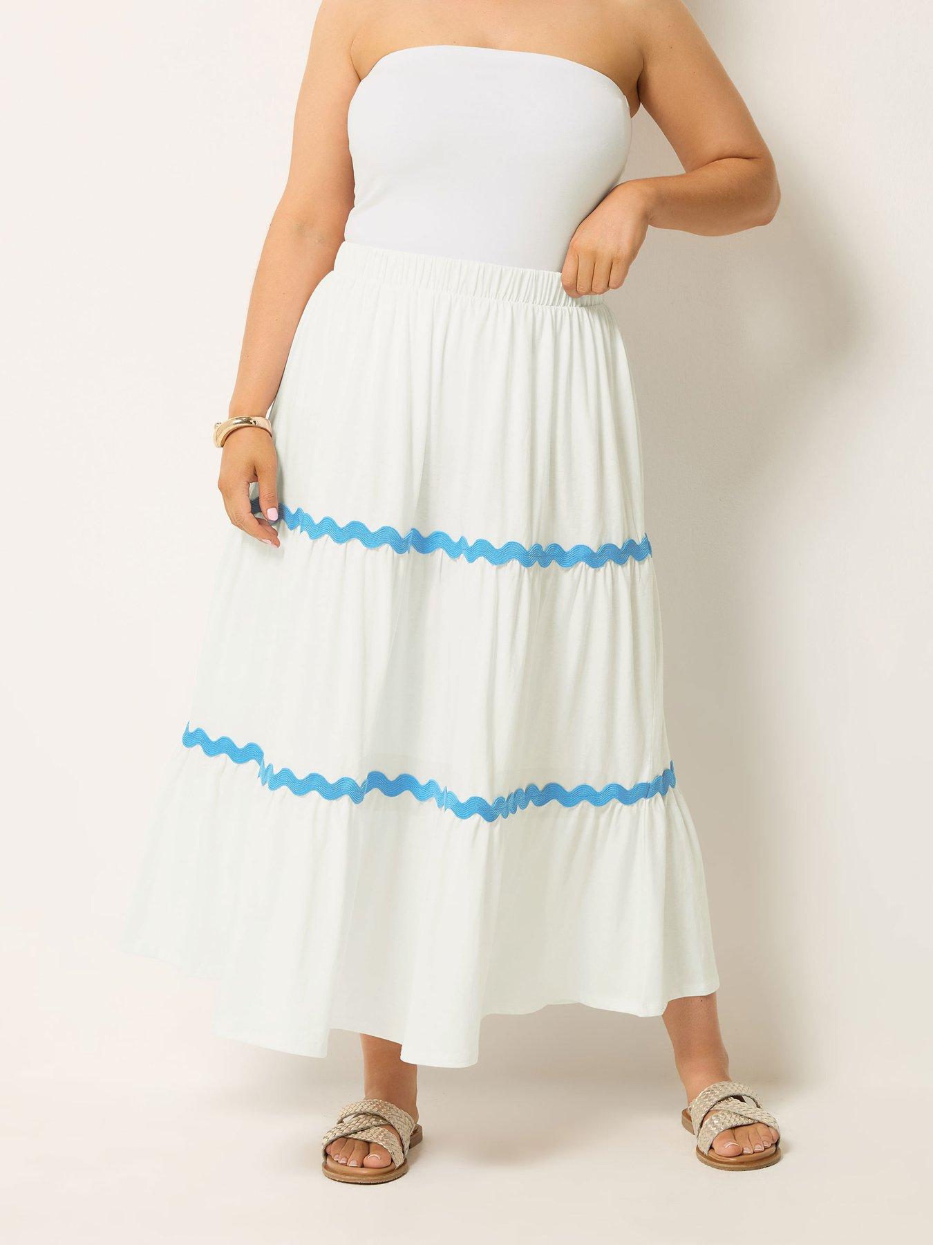 Image 1 of 4 of Yours Curve Ric Rac Jersey Skirt - White