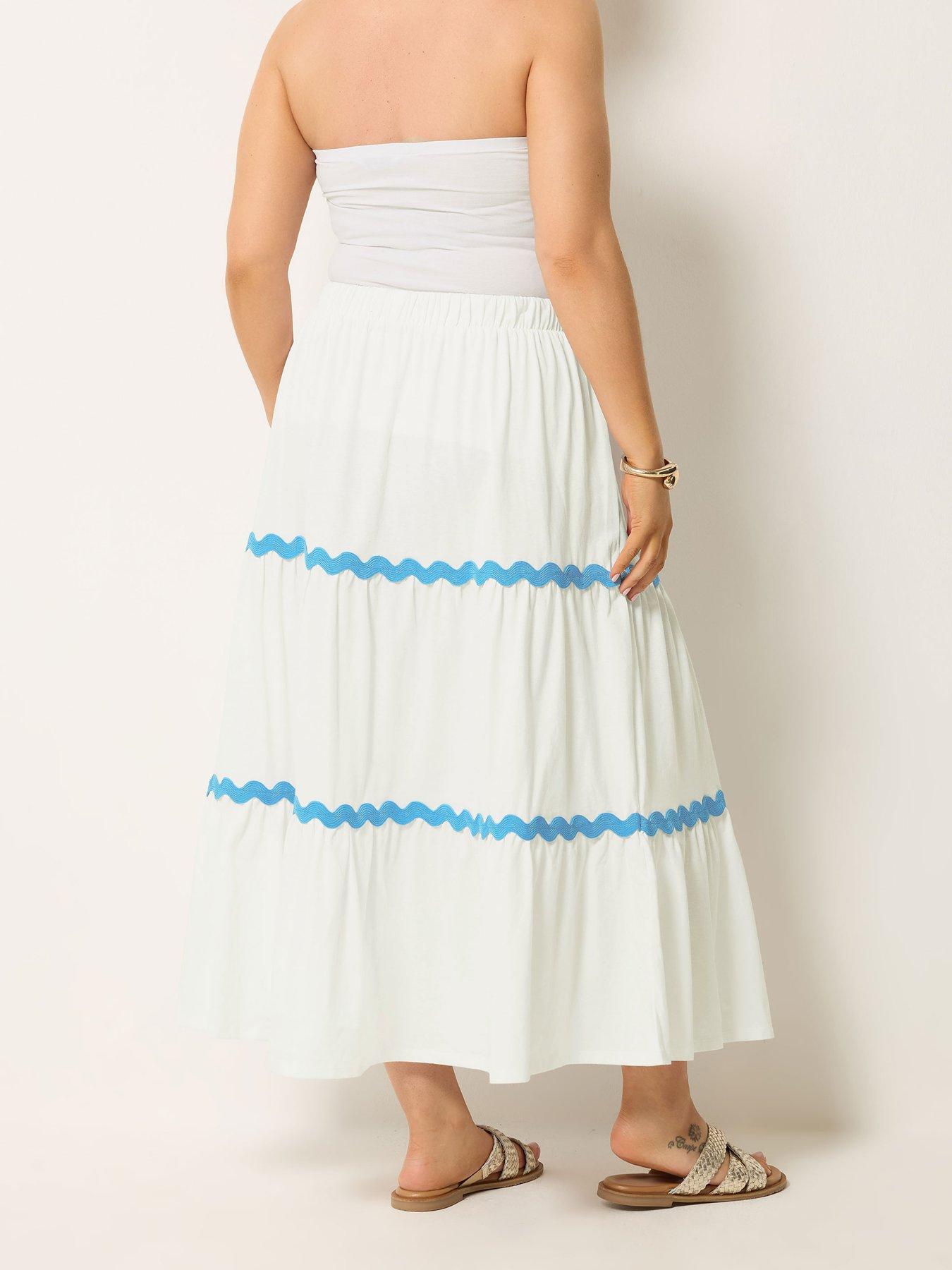 Image 2 of 4 of Yours Curve Ric Rac Jersey Skirt - White