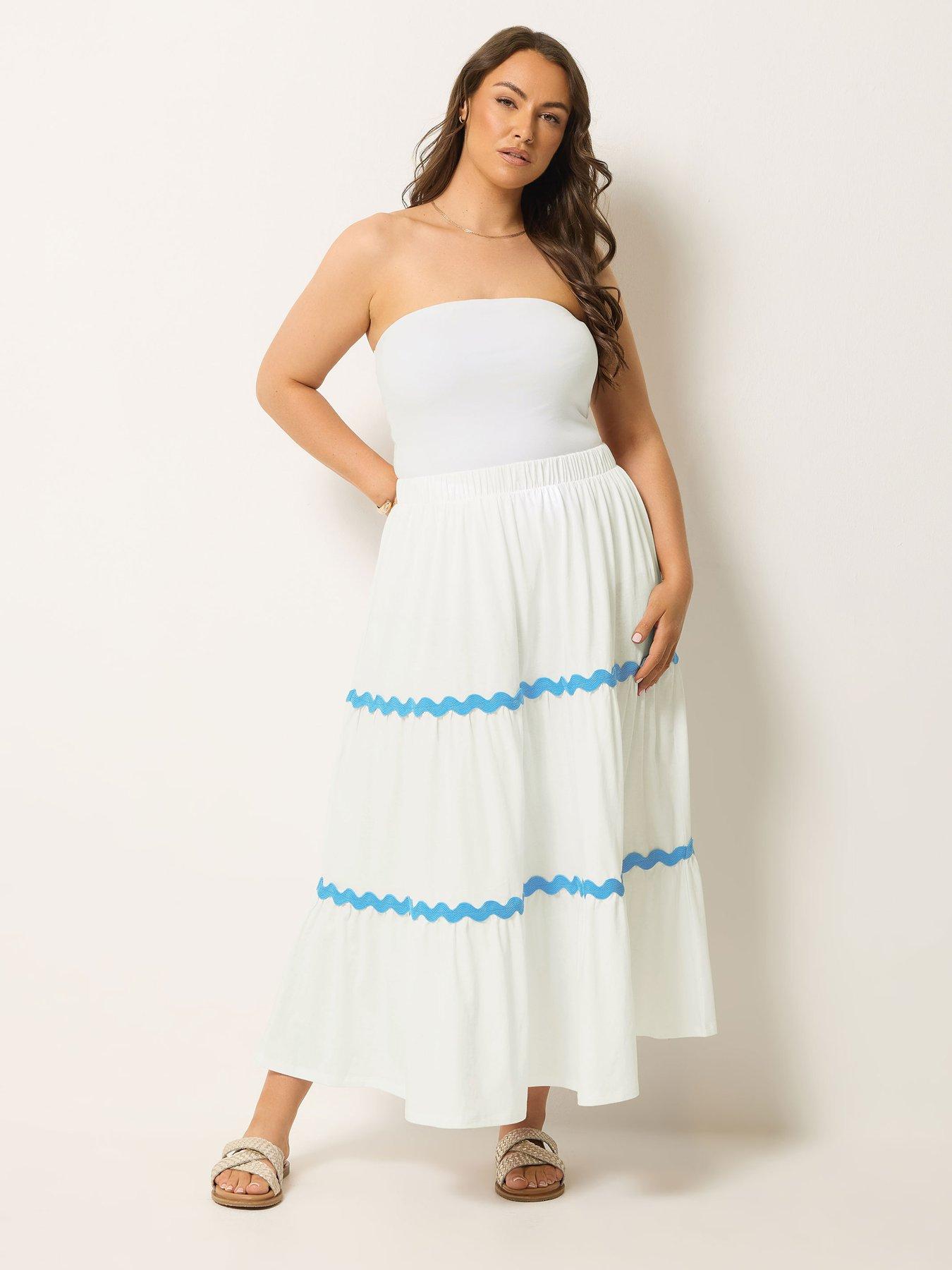 Image 3 of 4 of Yours Curve Ric Rac Jersey Skirt - White