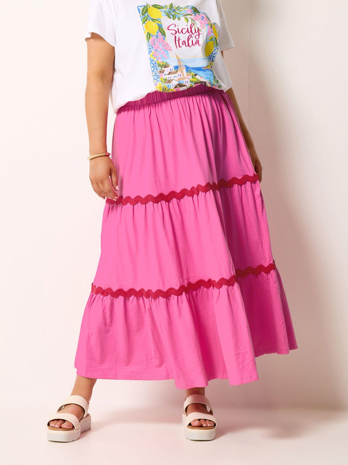 Yours Curve Ric Rac Jersey Skirt - Red