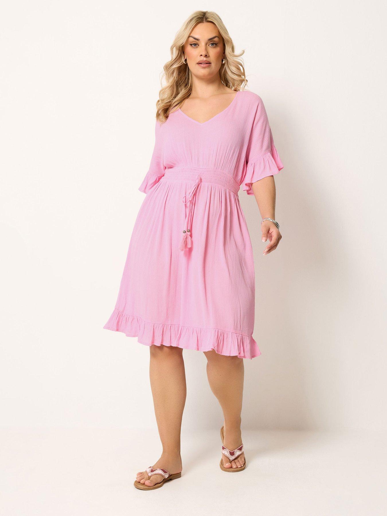 Image 3 of 5 of Yours Curve Mini Crinkle Beach Cover Up - Pink