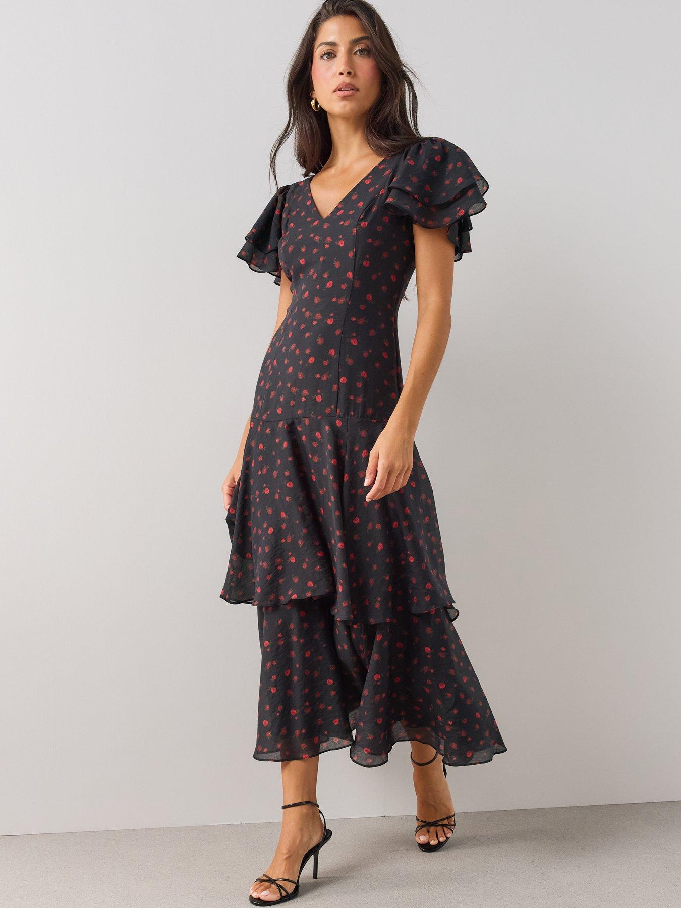 The Very Collection Womens Curve Floral Tiered Ruffle Midi Dress ...