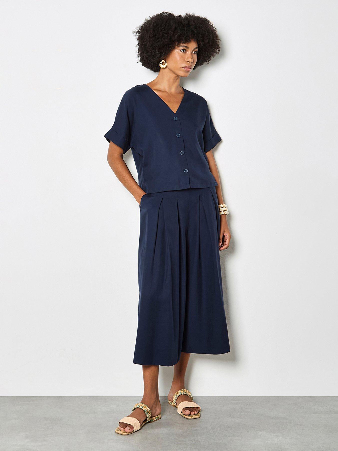 Apricot Tencel Linen Button Front Top - Blue