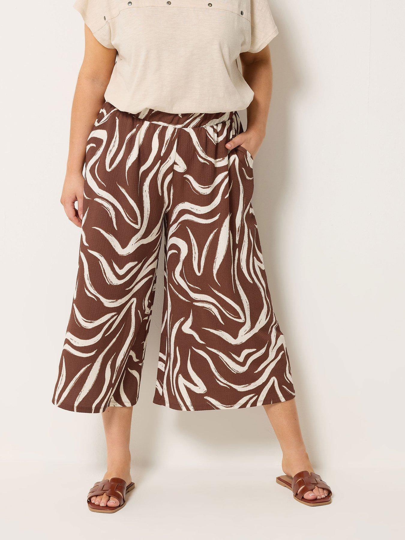 Yours Curve Zebra Jersey Culotte - Brown