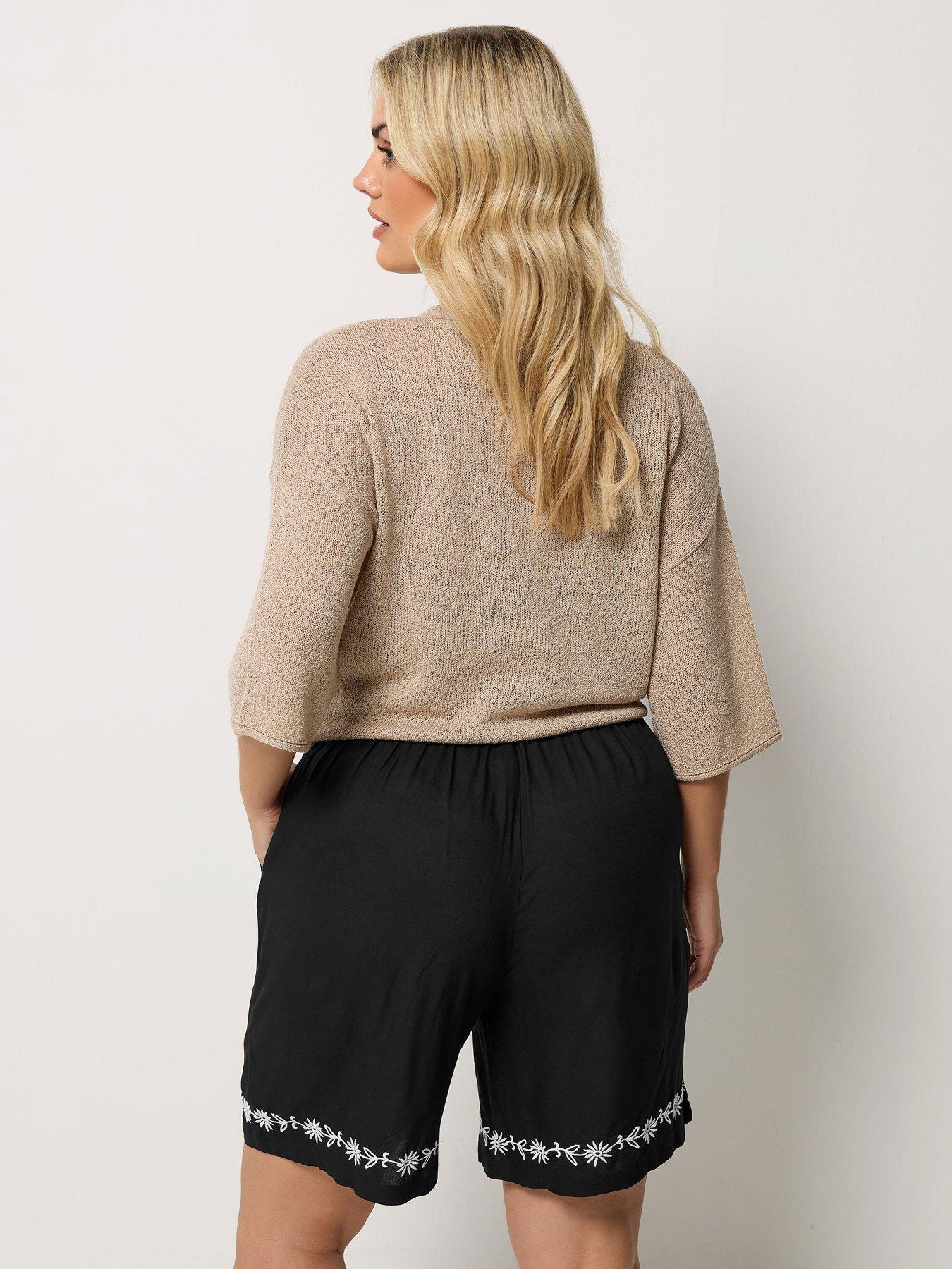 Image 2 of 2 of Yours Curve Embroidered Hem Short