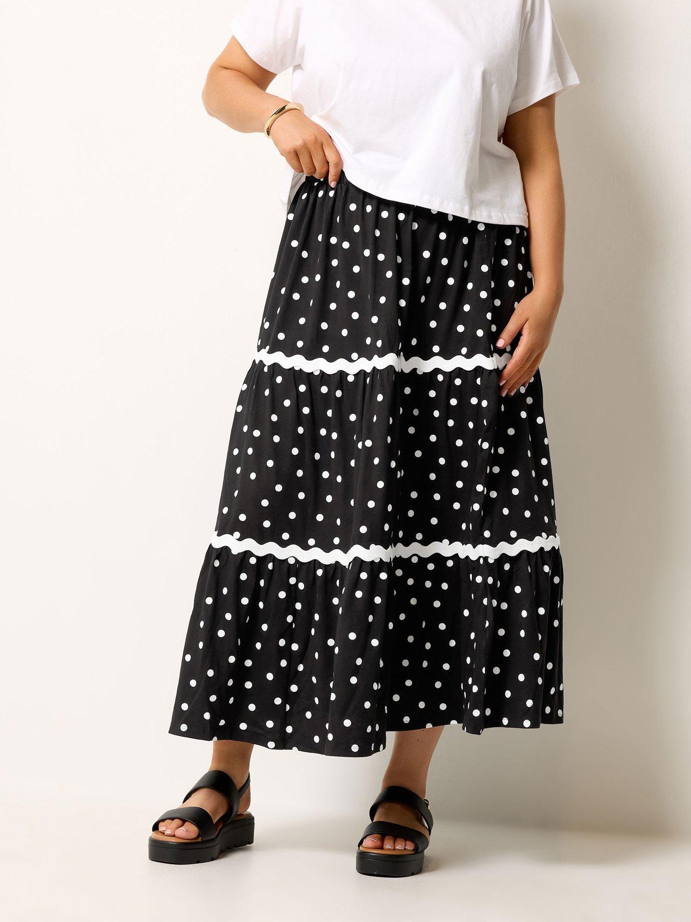 Image 1 of 4 of Yours Curve Ric Rac Jersey Skirt - Black