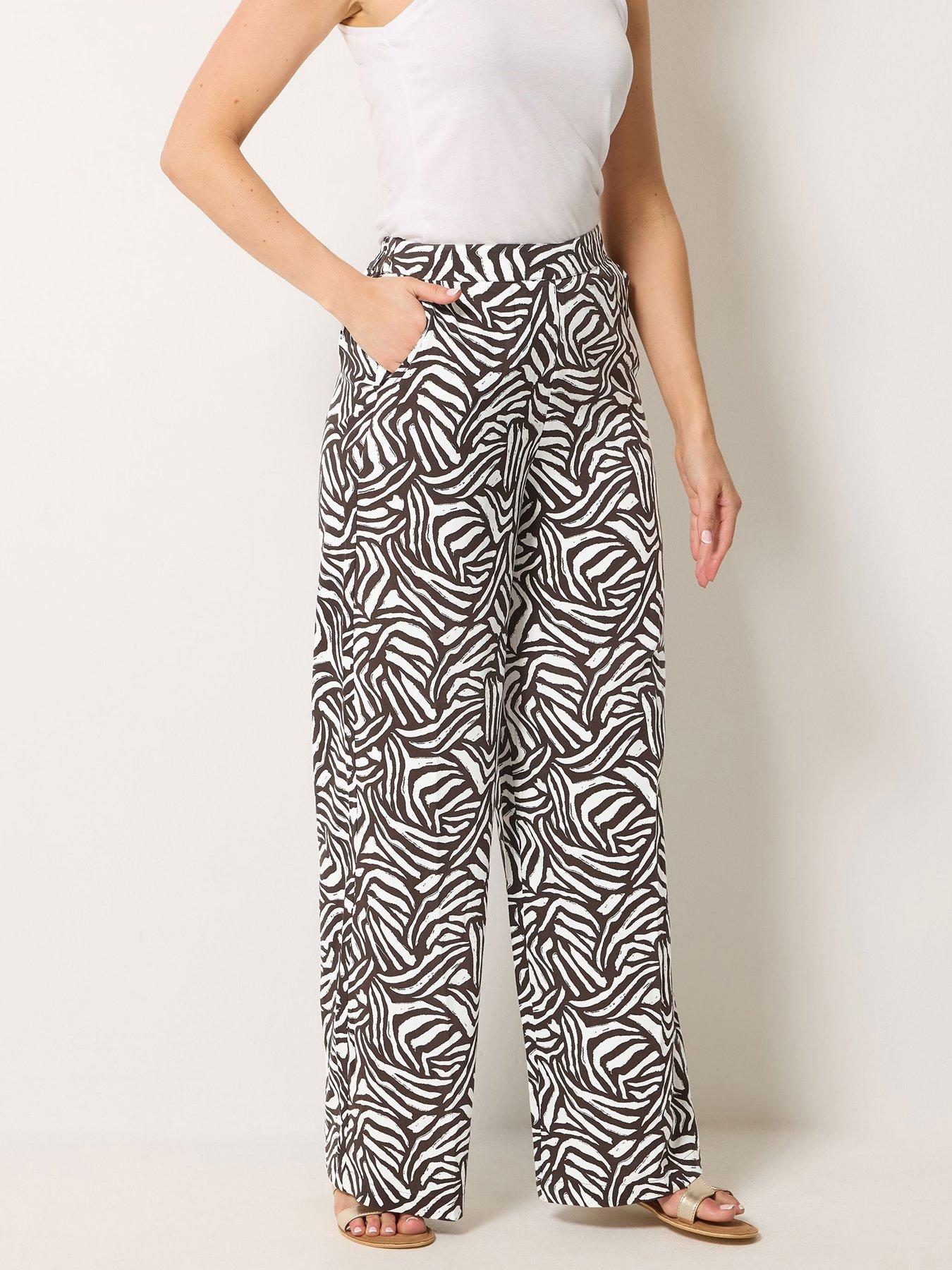 Long Tall Sally Zebra Print Wide Leg Trousers 34" - Brown