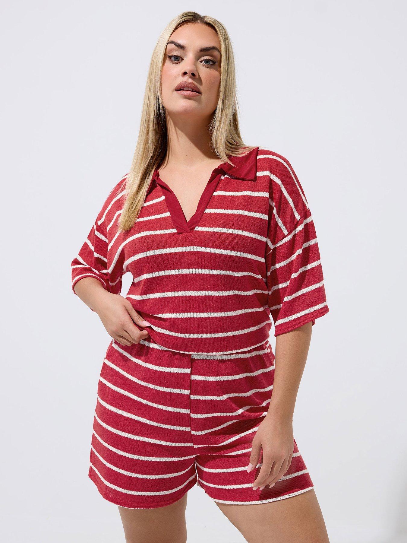 Yours Curve Crochet Stripe Short