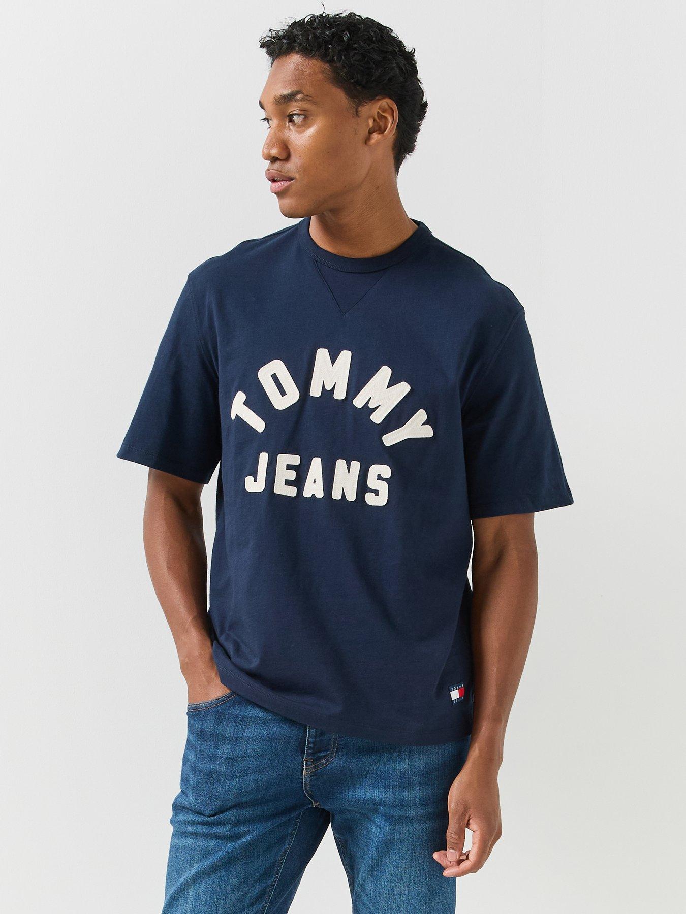 Tommy Jeans Mens 90s Logo Print Regular Fit T-Shirt, Navy, Size M, Men