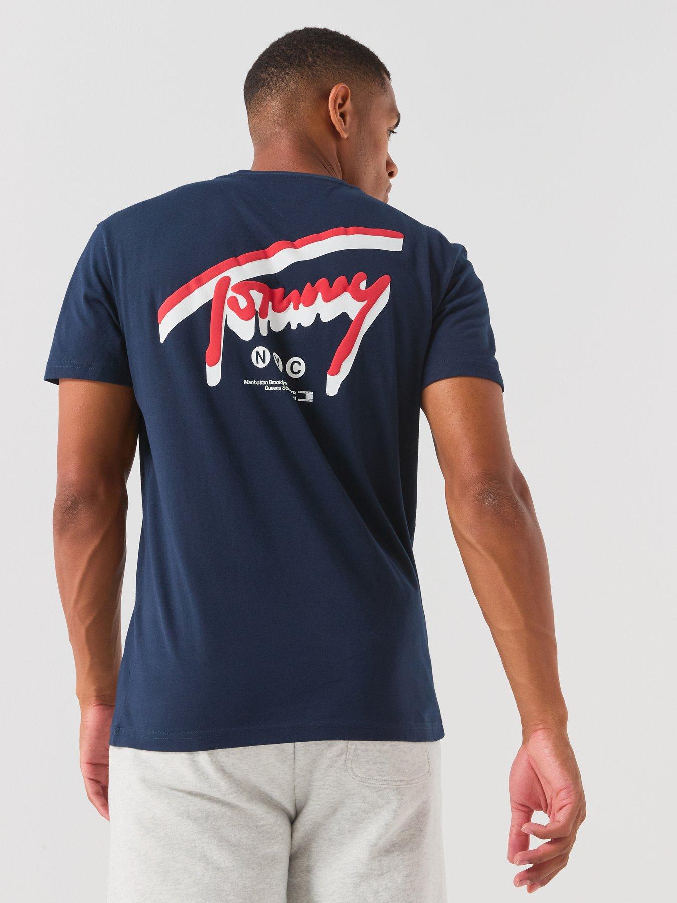 Tommy Jeans Regular Signature Backprint Short Sleeve T-Shirt, Navy, Size M, Men