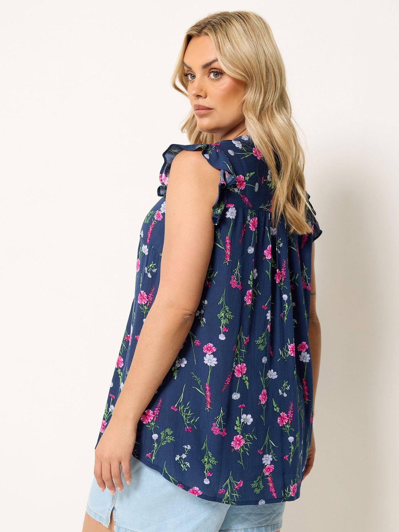 Image 2 of 4 of Yours Curve Sleeveless Pintuck Top - Blue