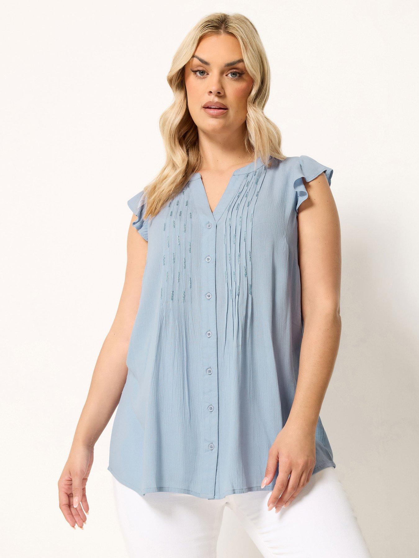 Image 1 of 4 of Yours Curve Sleeveless Pintuck Top - Blue