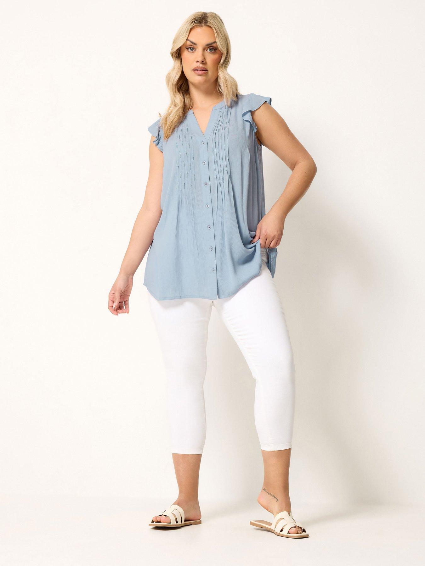 Image 3 of 4 of Yours Curve Sleeveless Pintuck Top - Blue