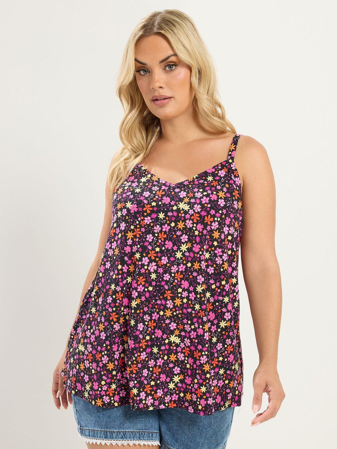 Image 1 of 4 of Yours Curve Printed Rib Swing Cami - Black