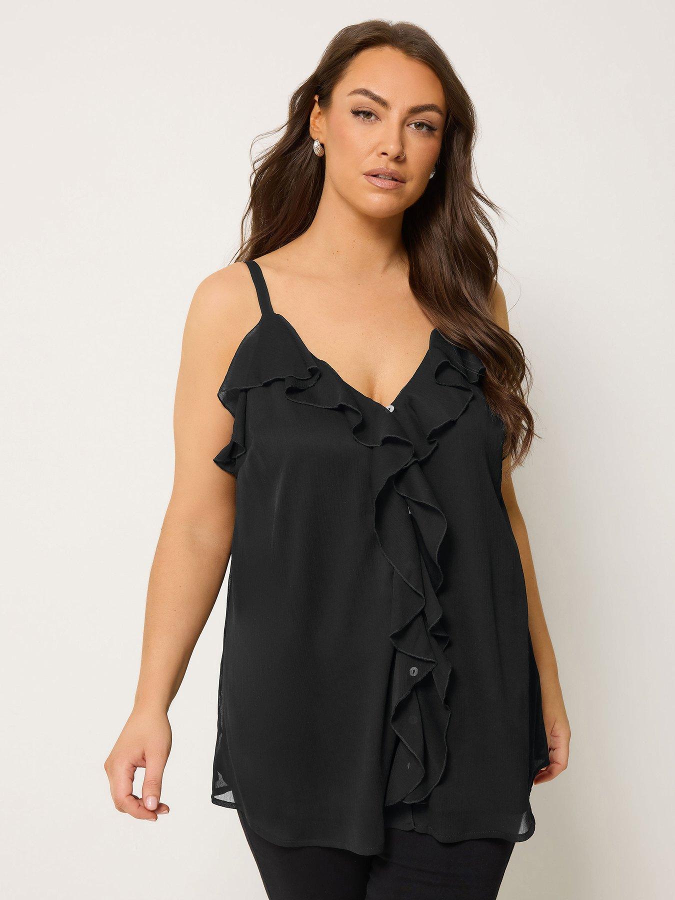 Yours Curve Ruffle Cami Top - Black | Very