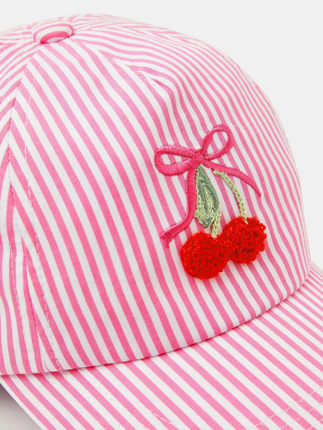 Image 3 of 3 of Accessorize Girls Cherry Stripe Cap - Pink